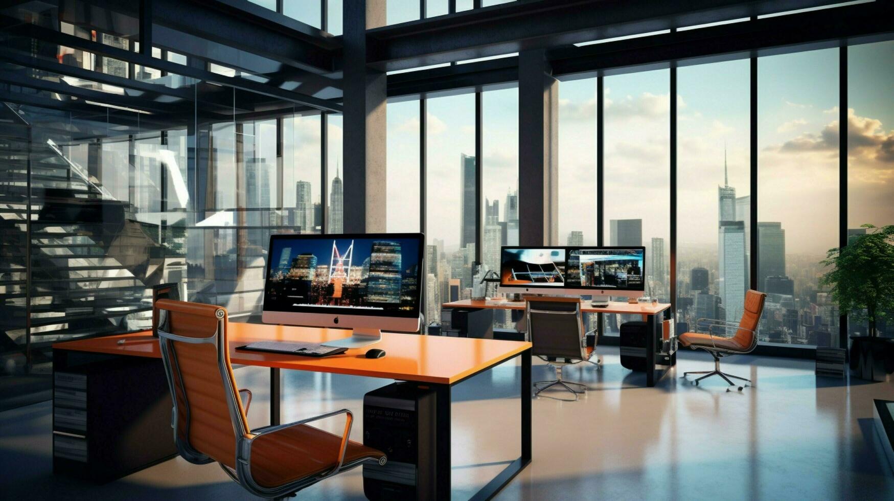 modern office with computer laptop photo