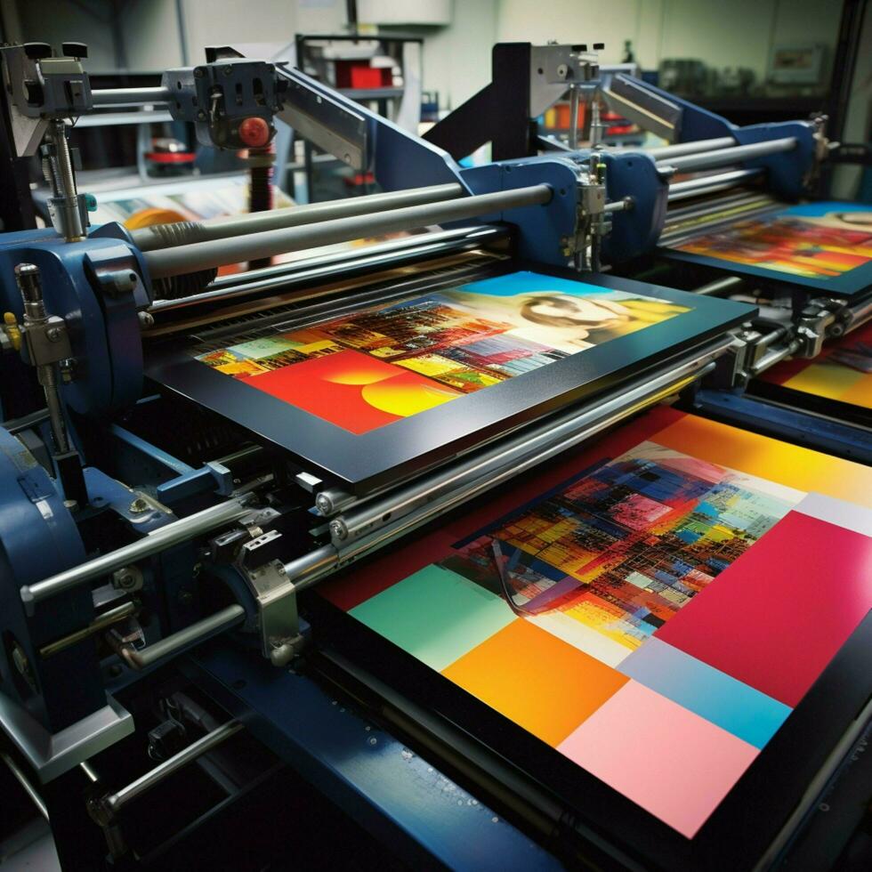 modern printing press produces multi colored printouts photo