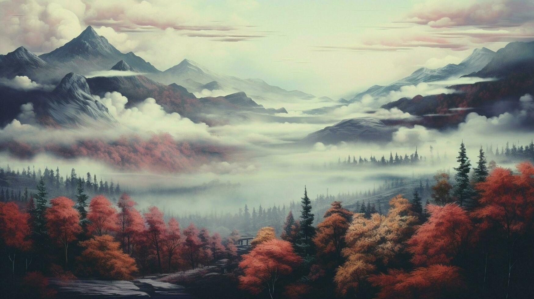 mountain forest landscape in autumn multi colored backdrop photo