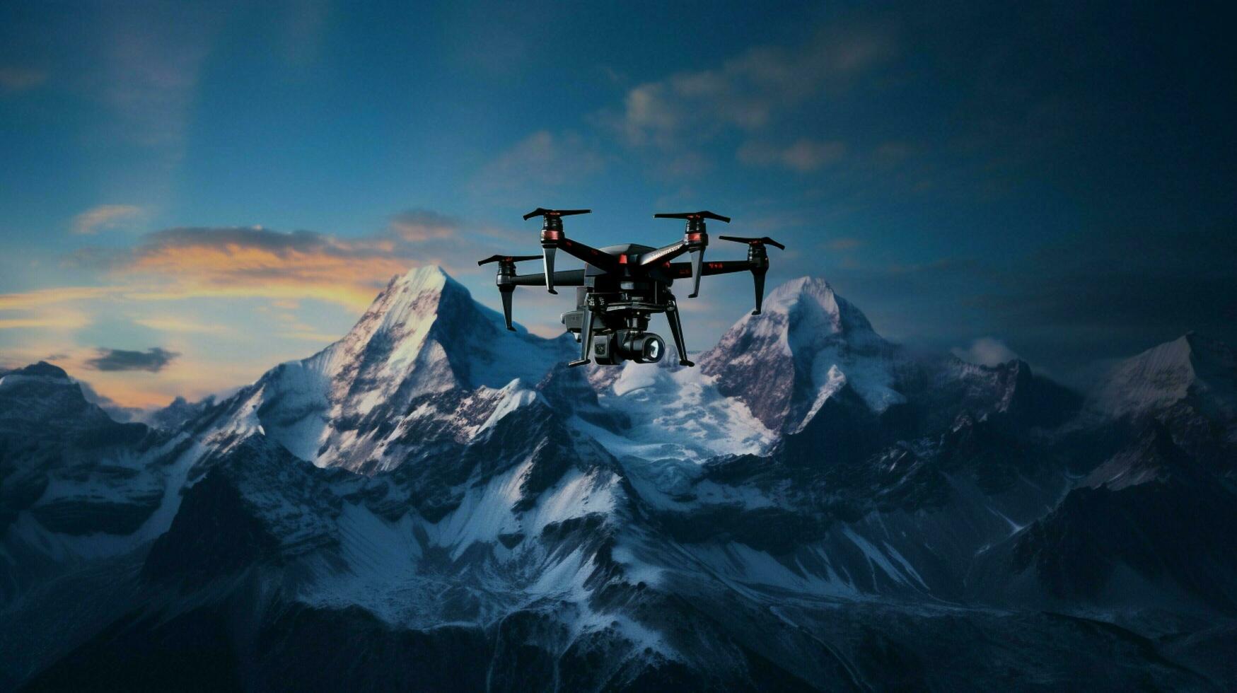 mountain peak in view from flying drone photo