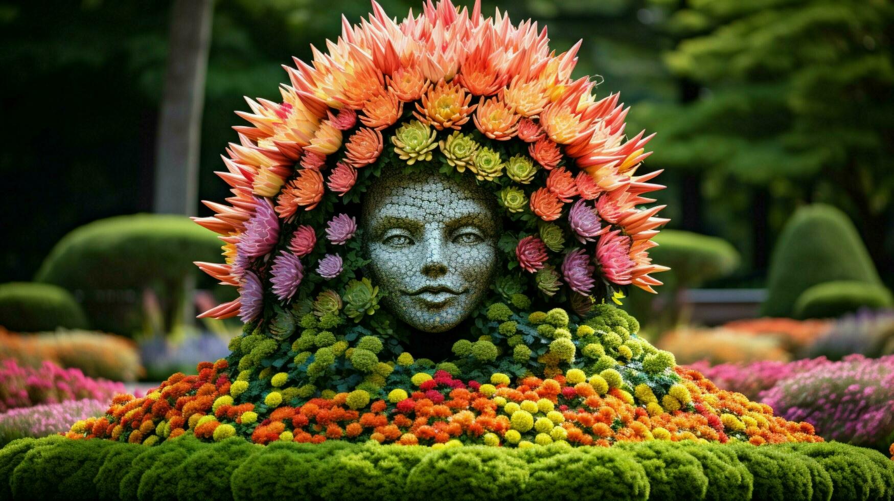 multi colored flower head in formal garden showcases beauty photo