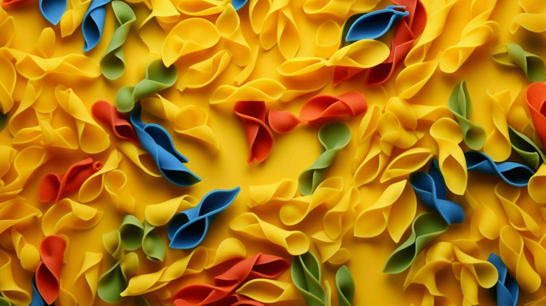 multi colored pasta pattern on yellow background photo