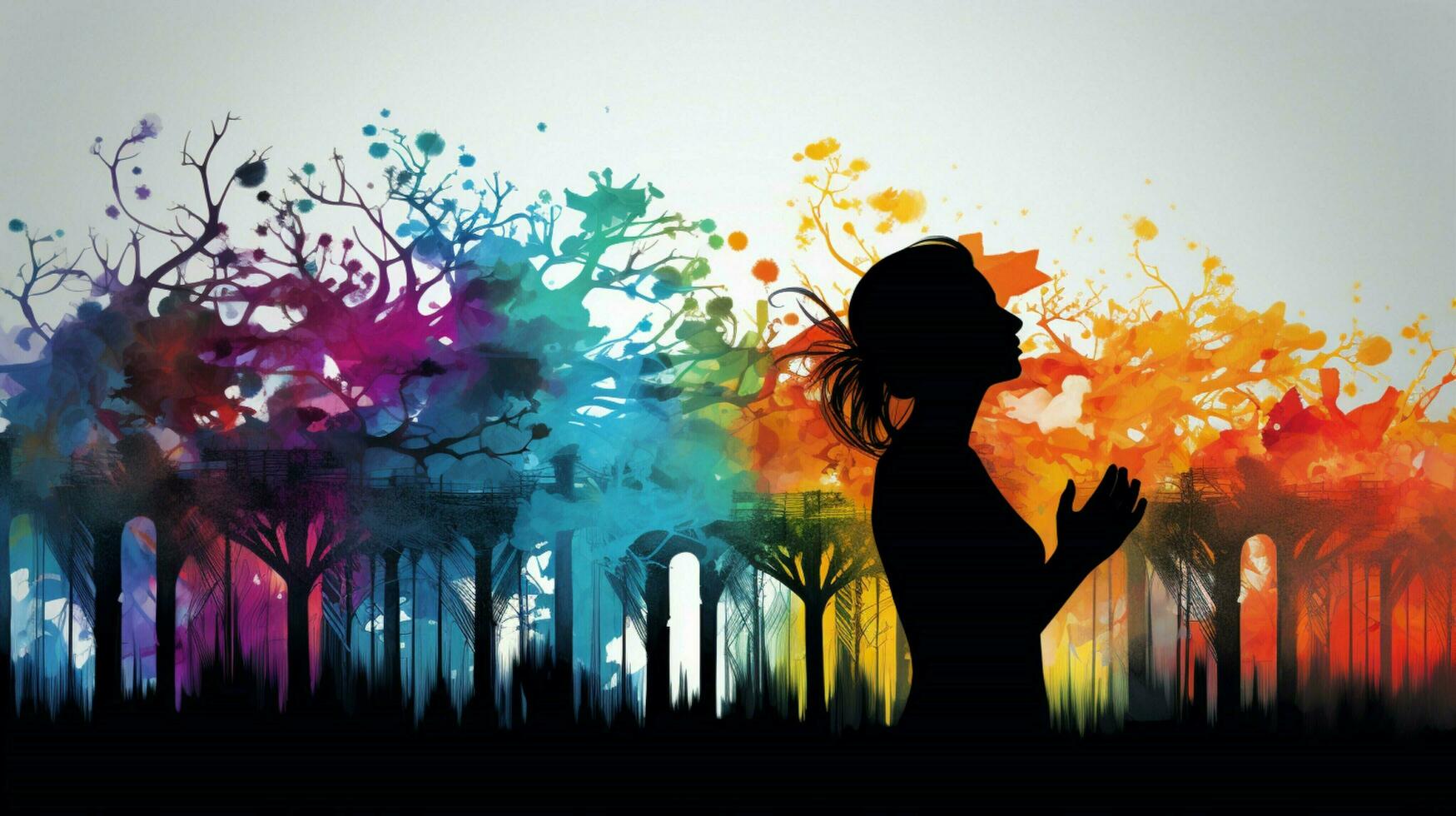 multi colored silhouette backdrop inspires abstract brain photo