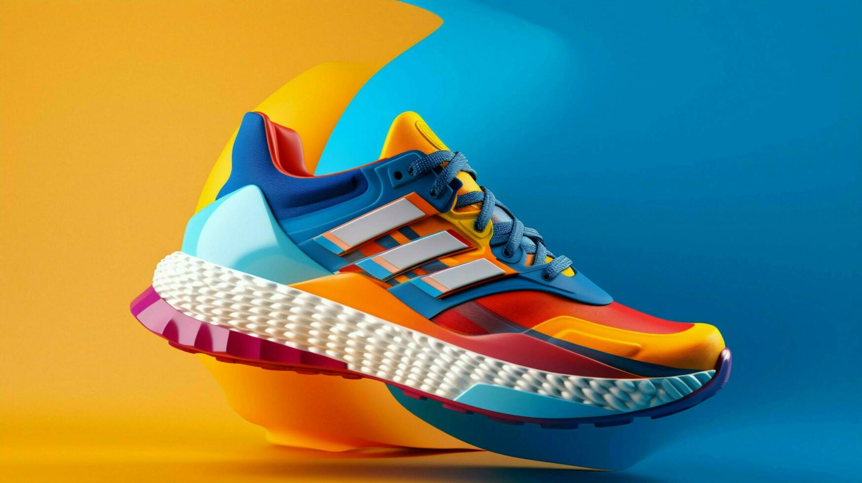 multi colored sports shoe on blue backdrop design photo