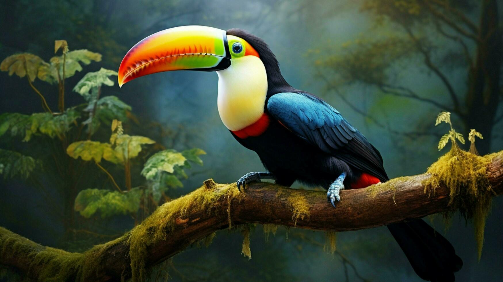 multi colored toucan perched on branch photo