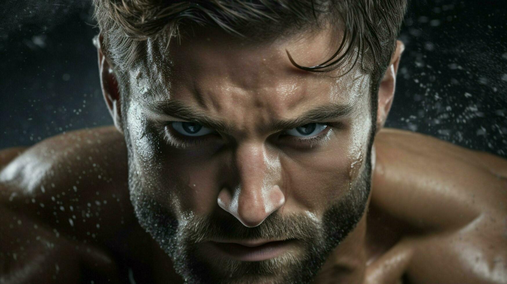muscular athlete determination in eyes shirtless portrait photo