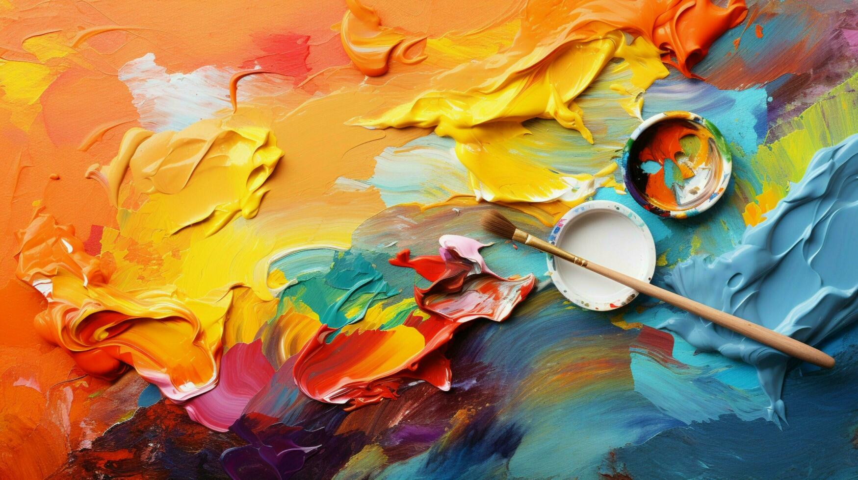 multicolored paint palette on abstract colorful background photo