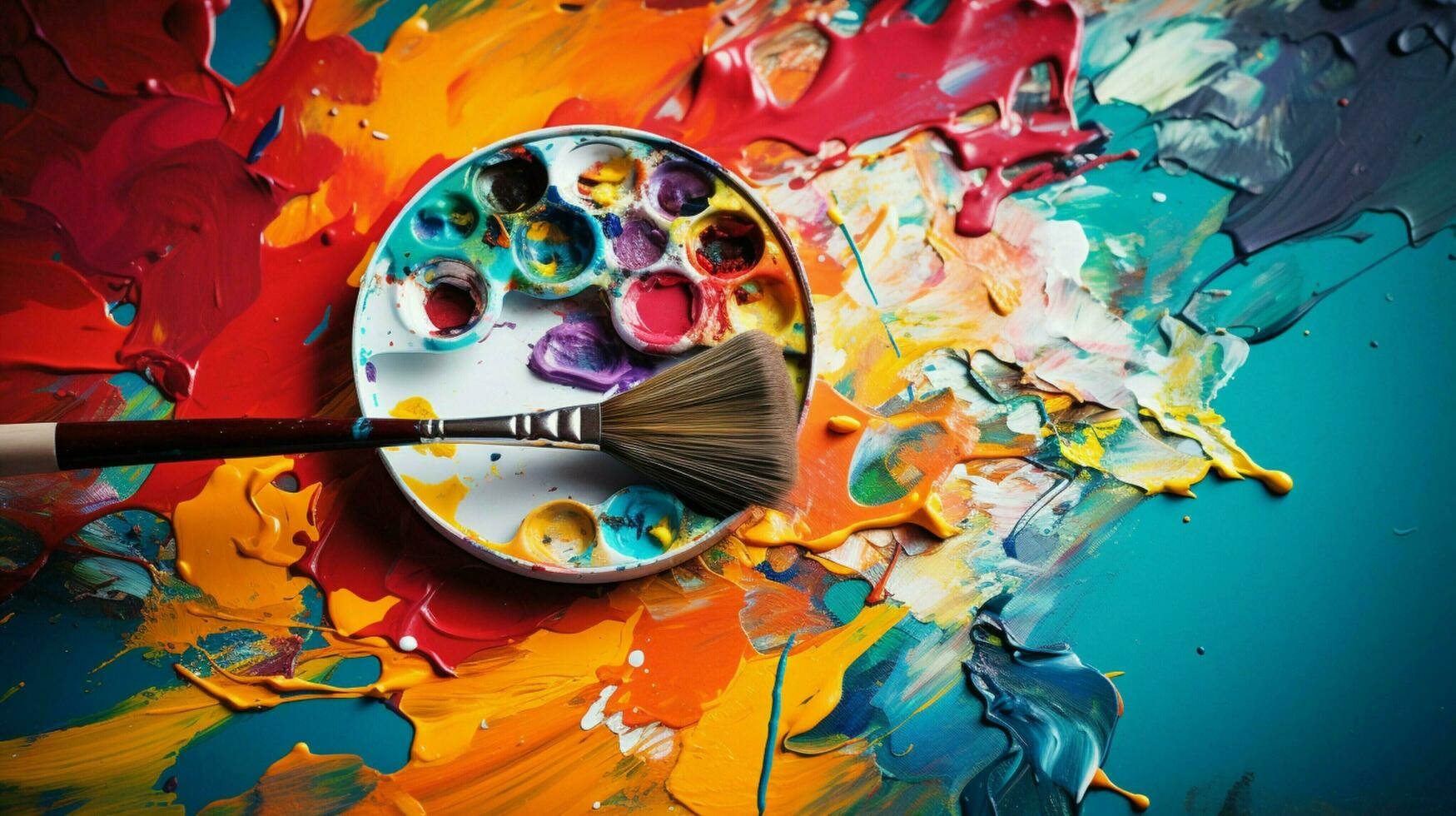 multicolored paint palette on abstract colorful background photo