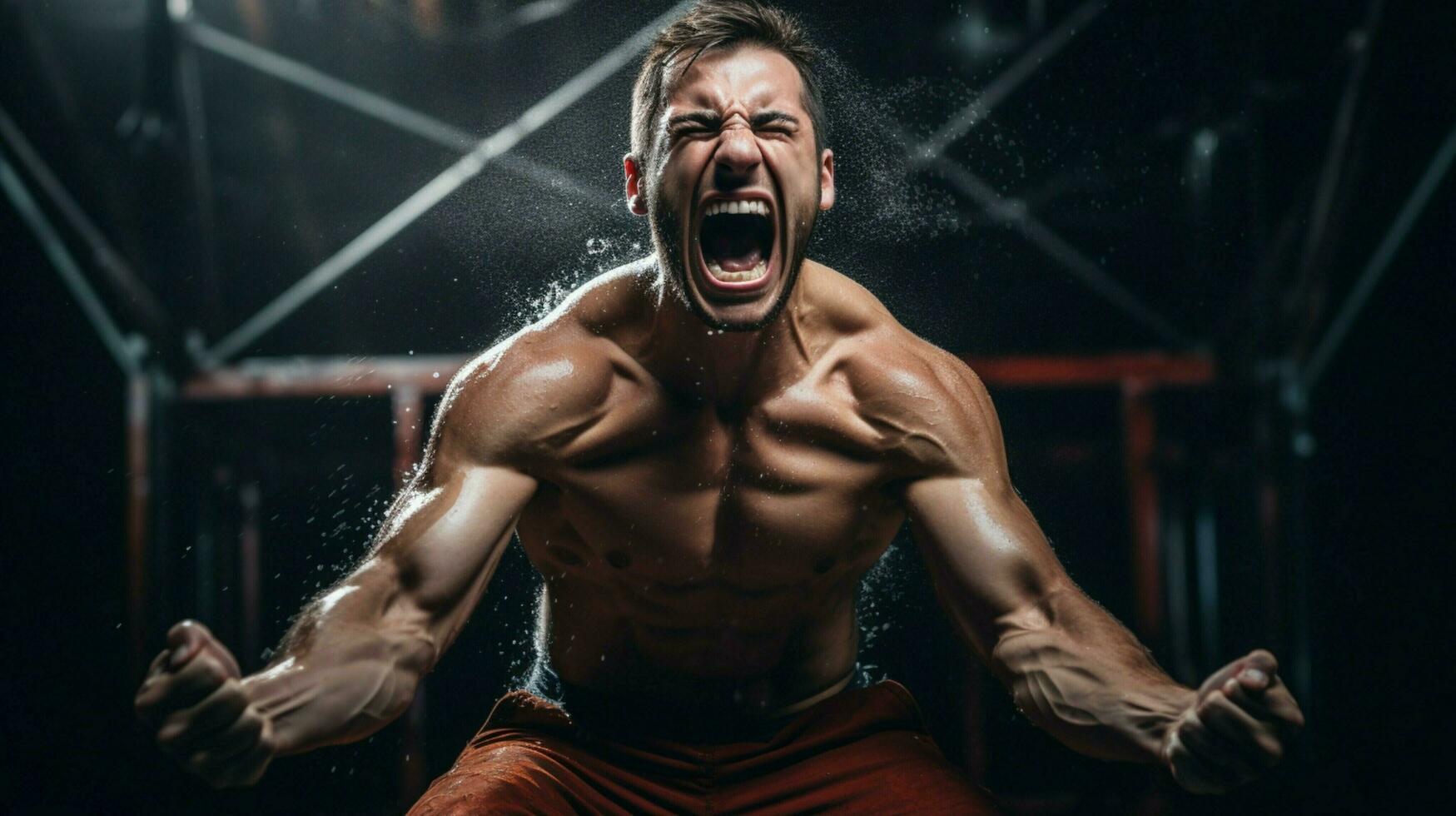 muscular athlete screaming exercising for competitive photo