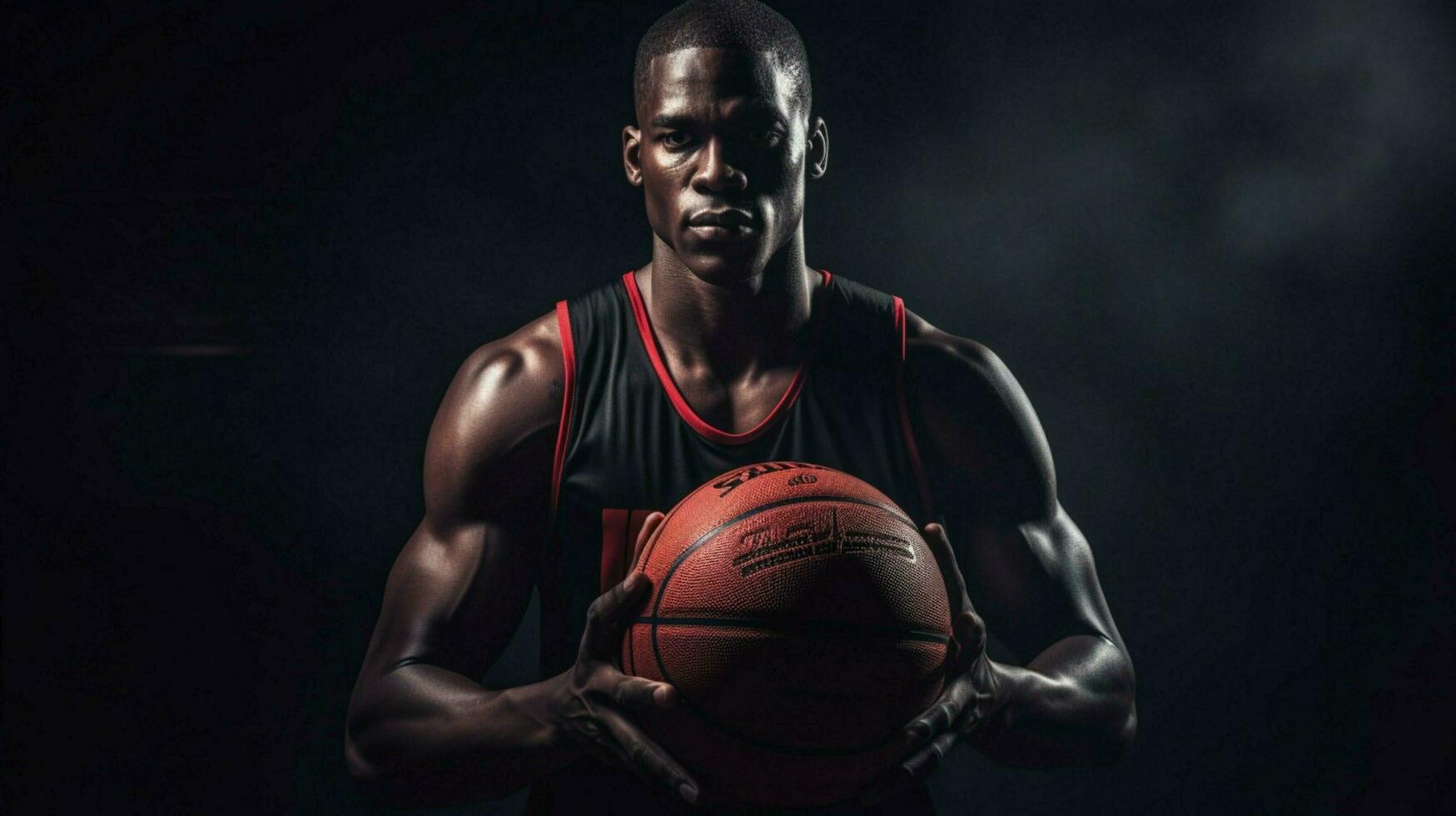muscular basketball player holding ball with confidence photo