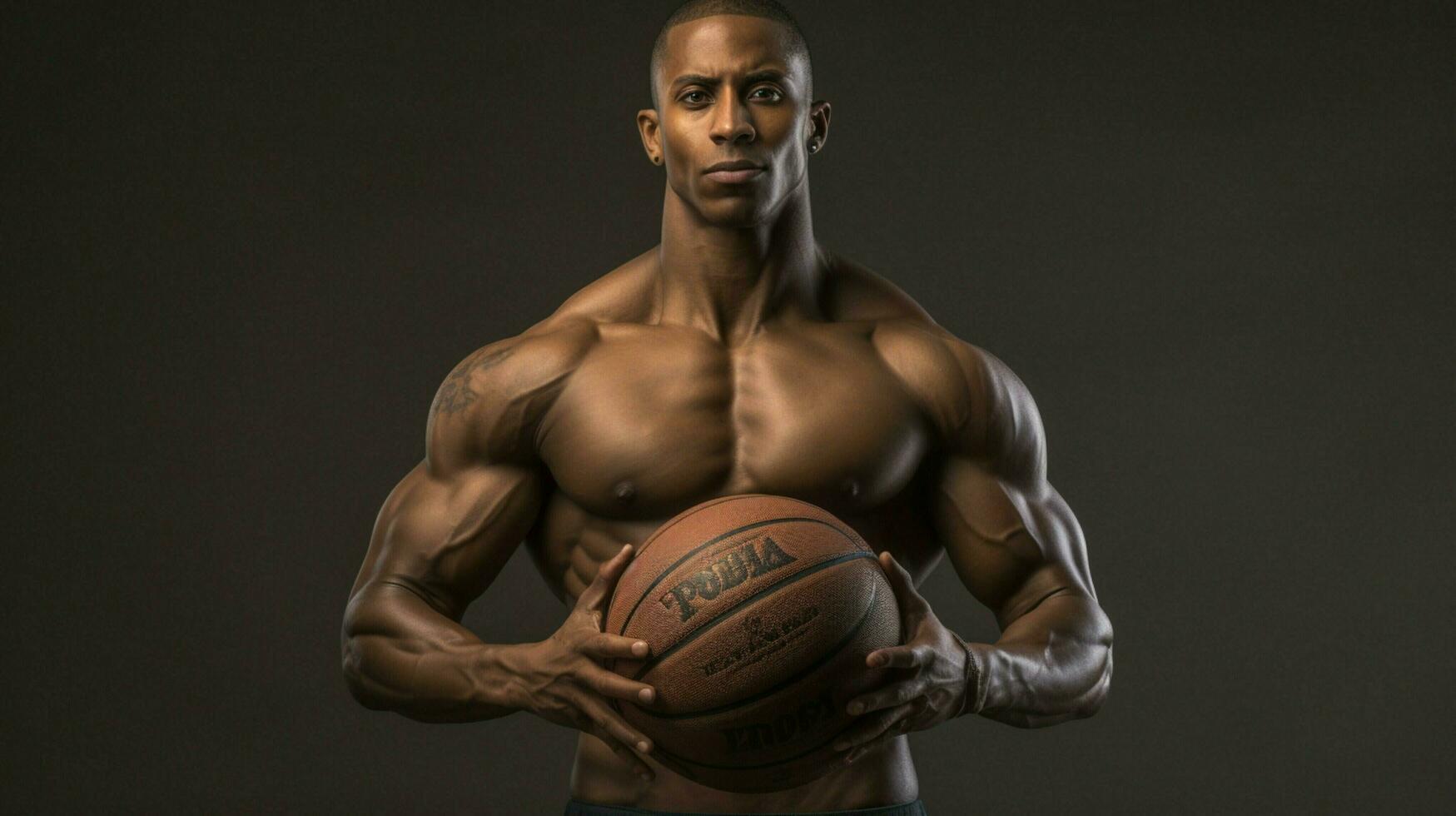 muscular basketball player holding ball with confidence photo