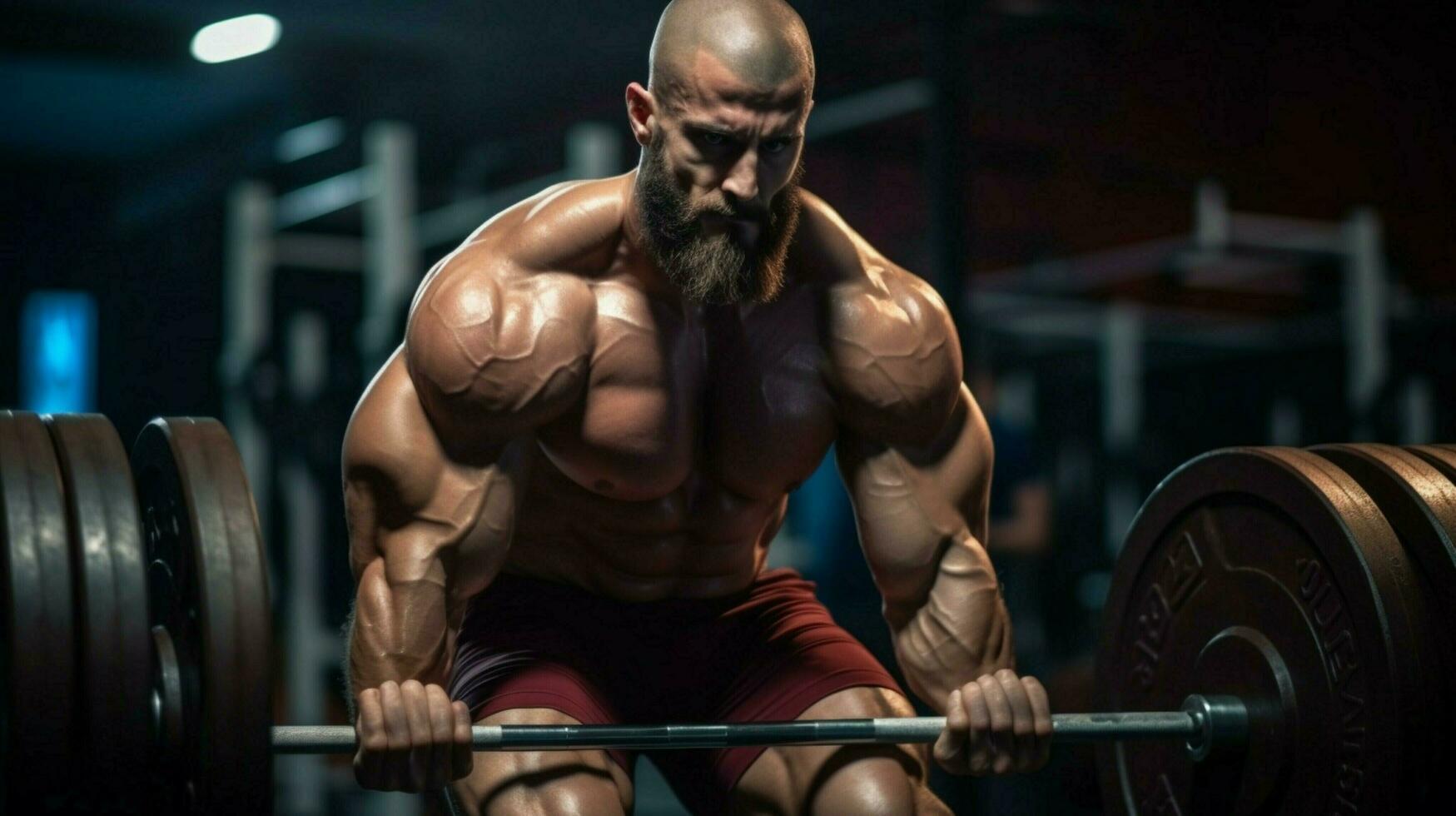 muscular man prepares for weightlifting with concentration photo