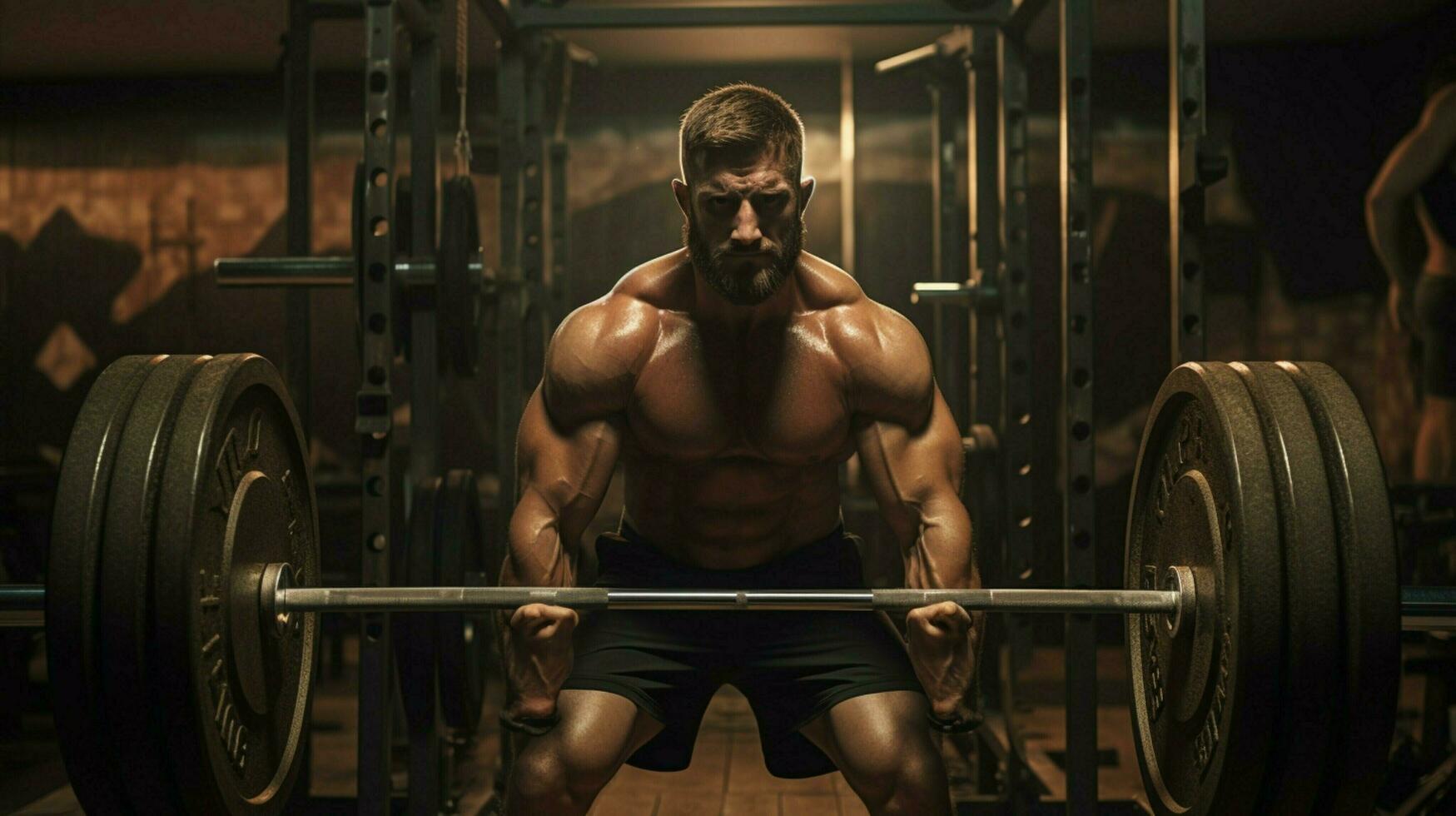 muscular man prepares for weightlifting with concentration photo