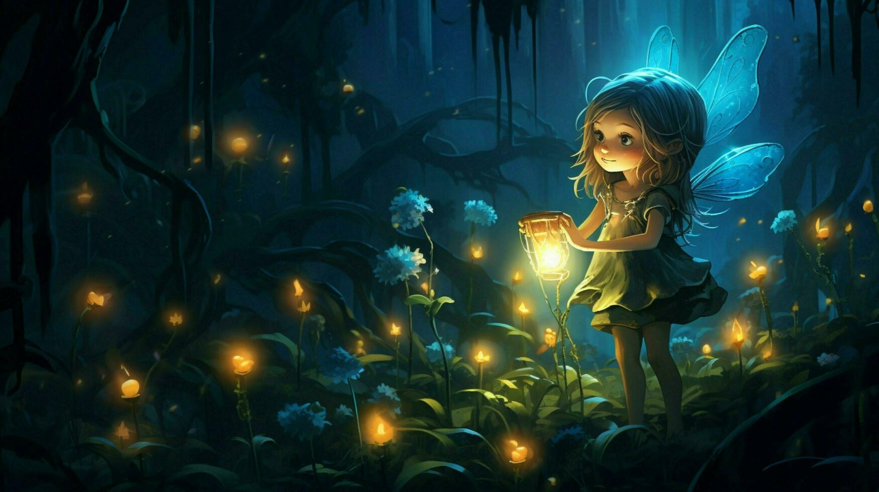 night adventure with fairy and glowing object photo