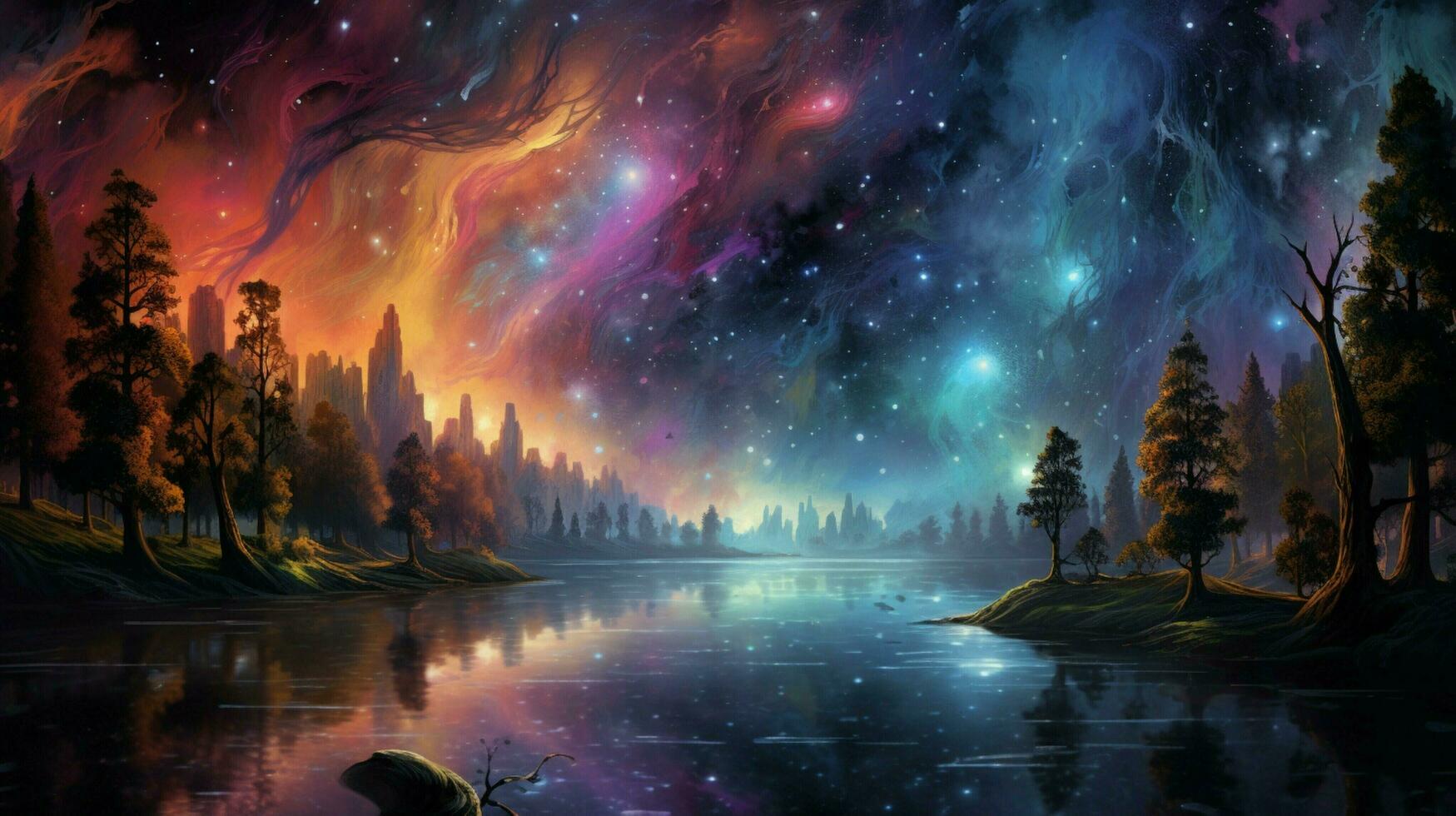 night sky glows with iridescent deep space photo