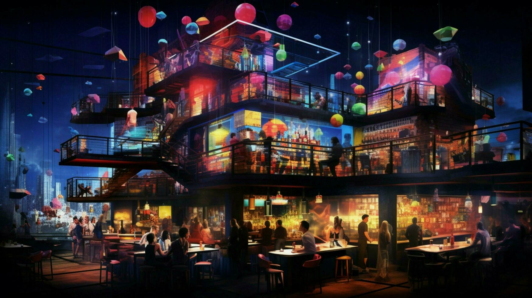 nightlife celebration at multi colored bar establishment photo