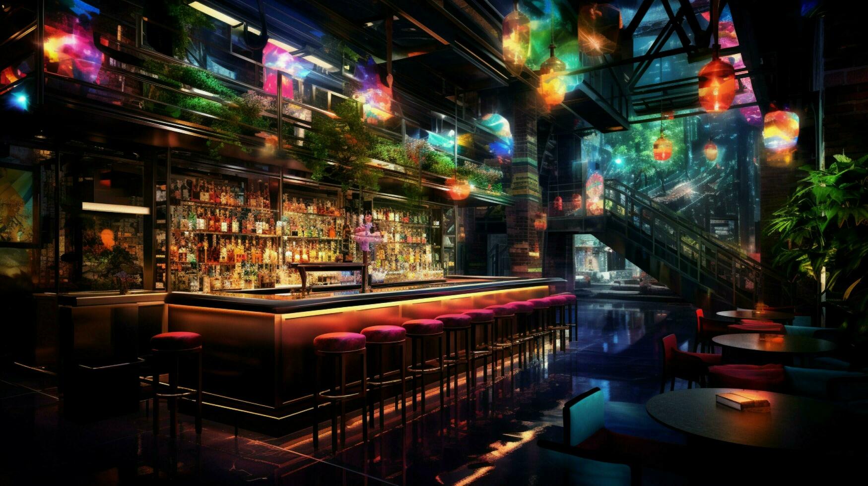 nightlife celebration at multi colored bar establishment photo