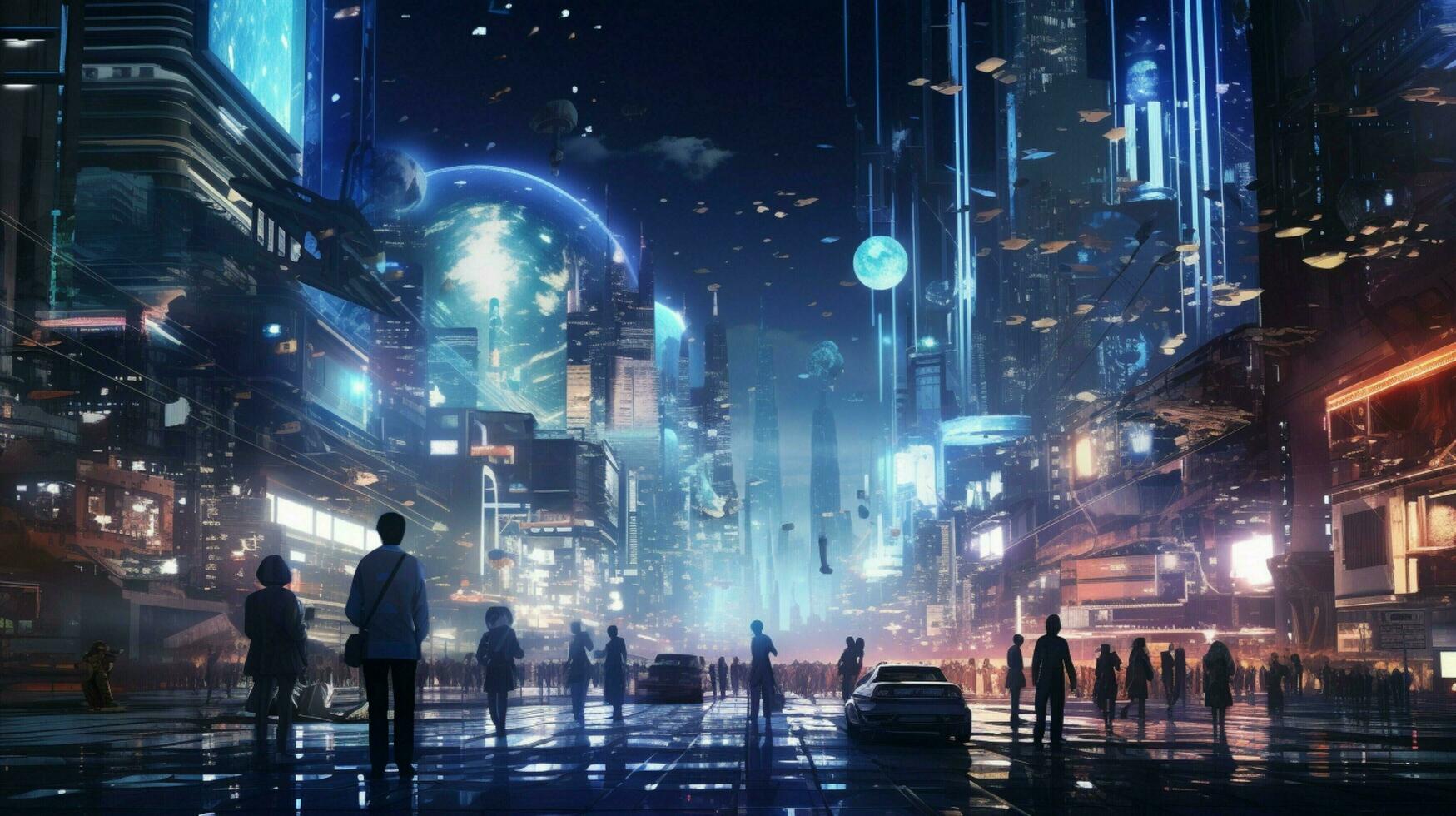 nightlife in the city crowded streets illuminated building photo