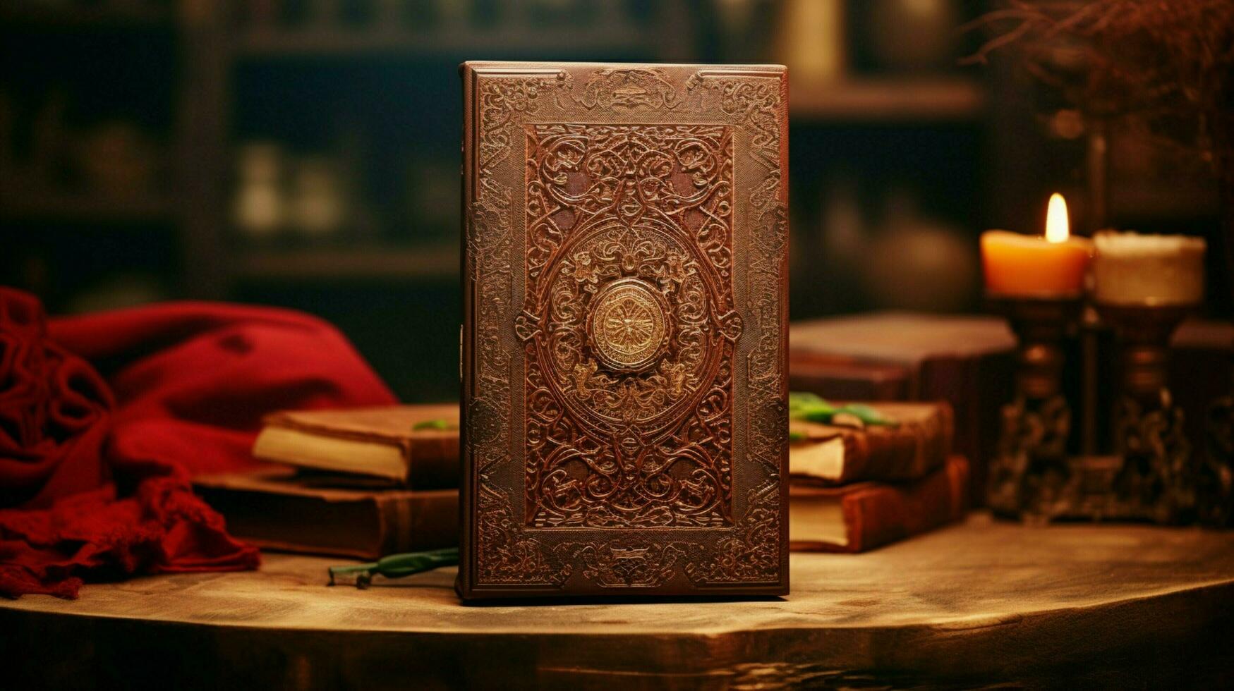 old fashioned book cover on ornate wooden box photo