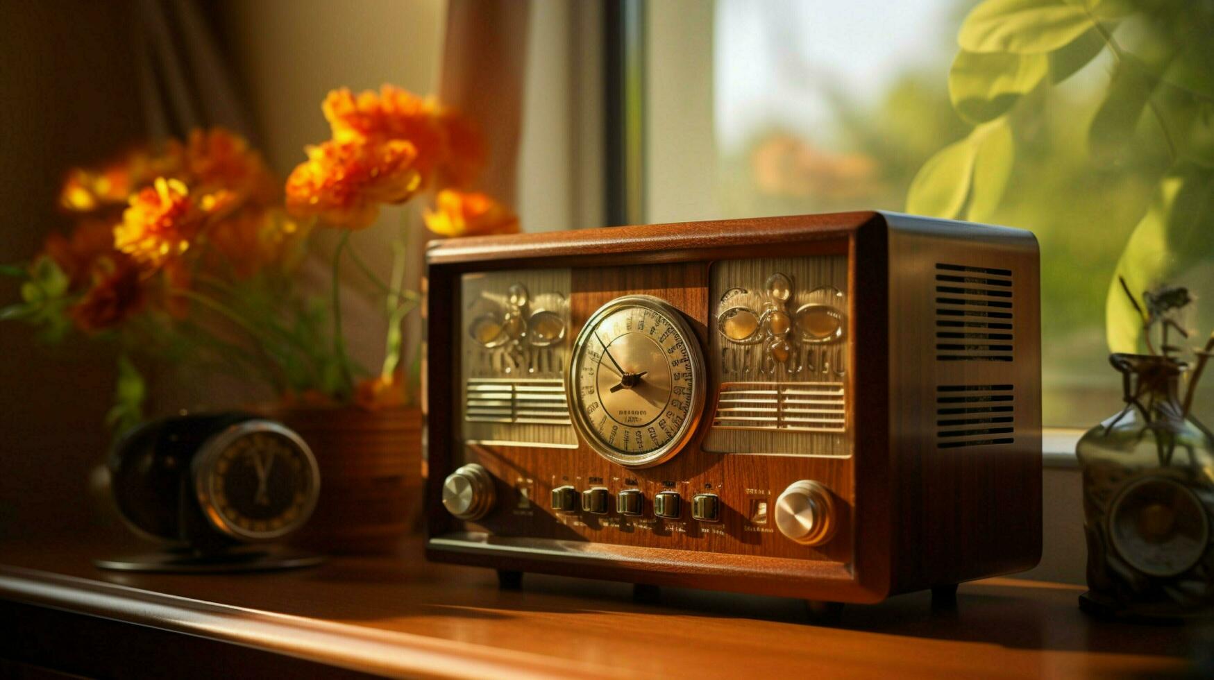 old fashioned radio on table brings nostalgia home photo