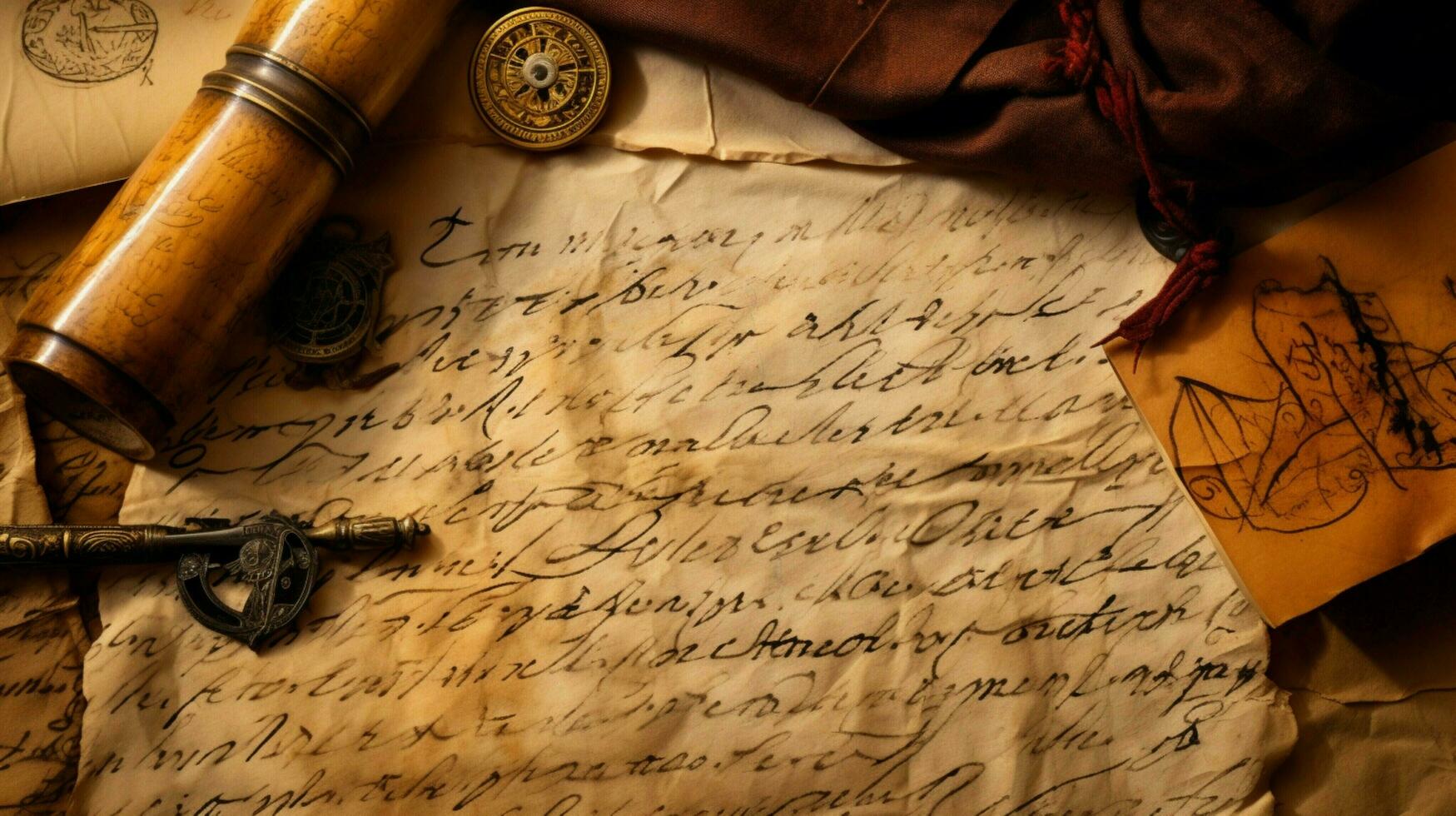 old fashioned letter with ancient calligraphy on parchment photo