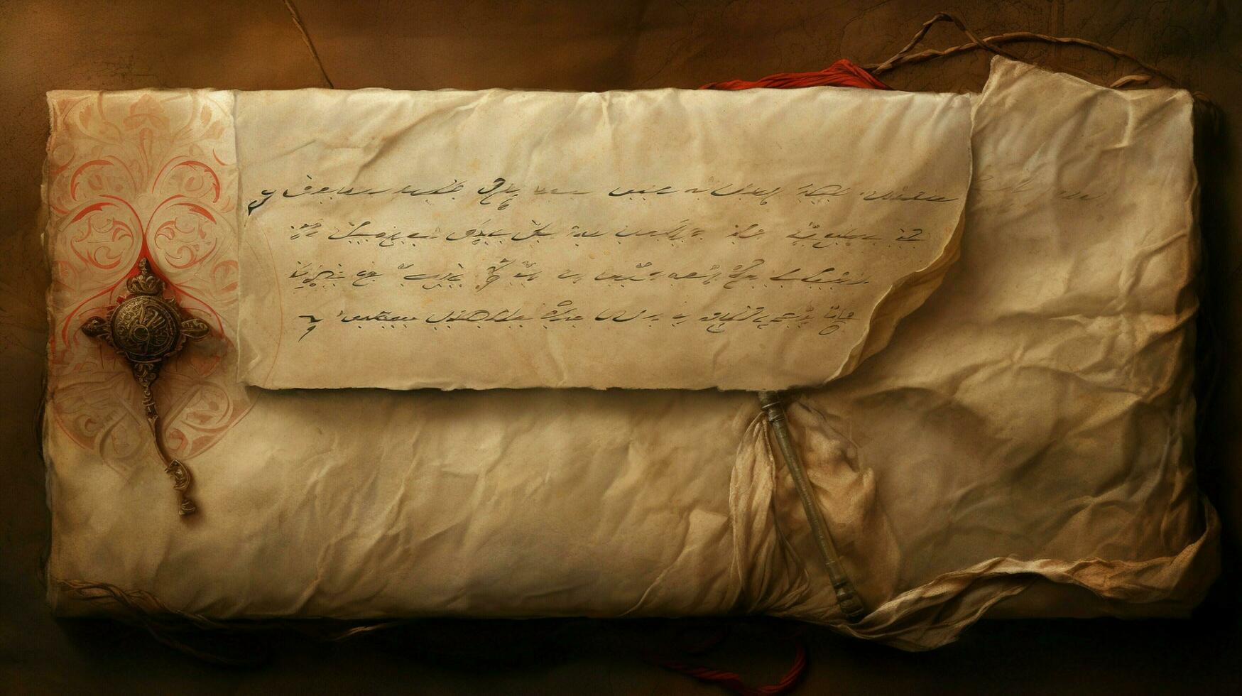 old fashioned letter with ancient calligraphy on parchment photo