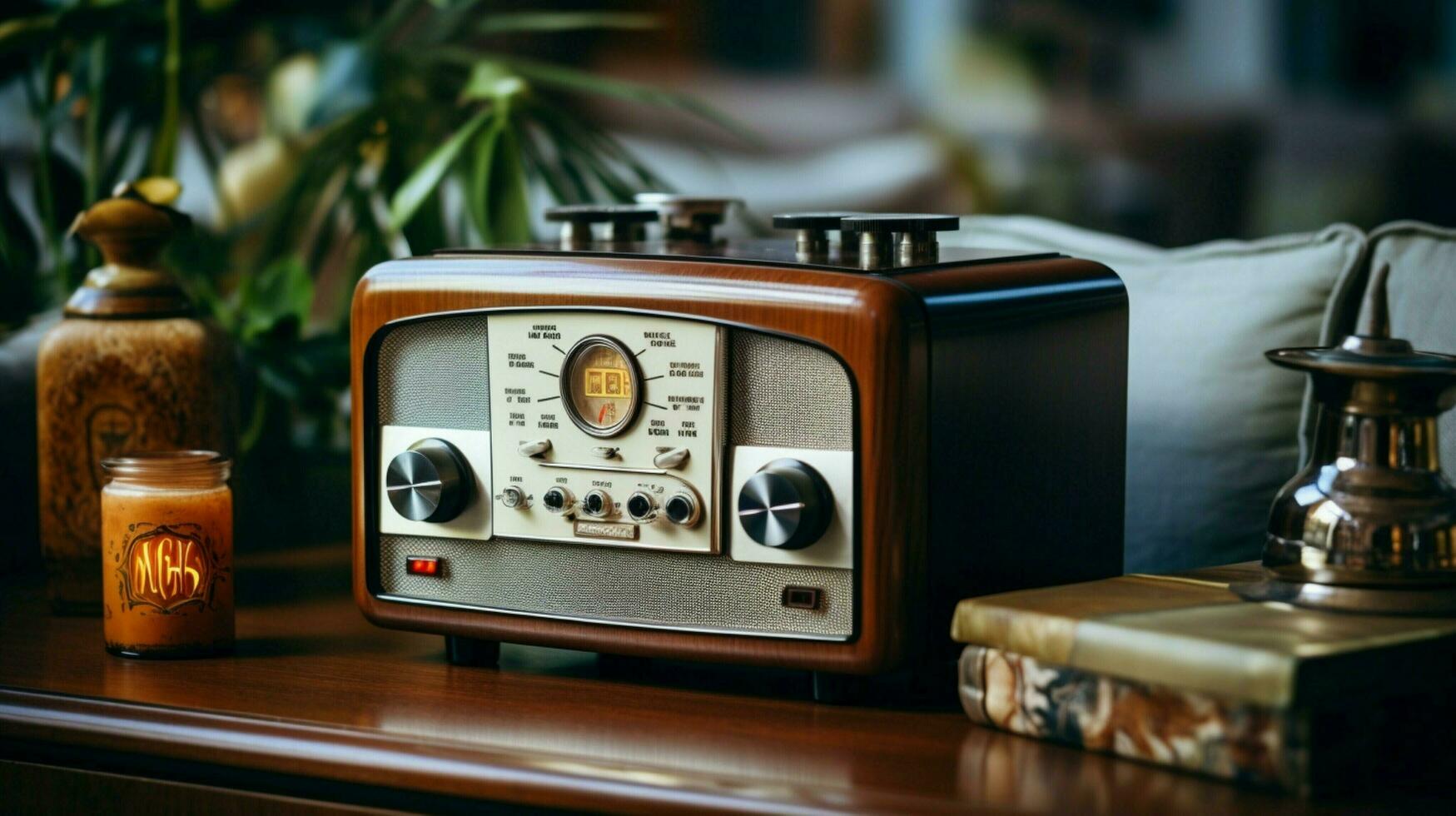 antiguo pasado de moda radio en mesa trae nostalgia hogar foto