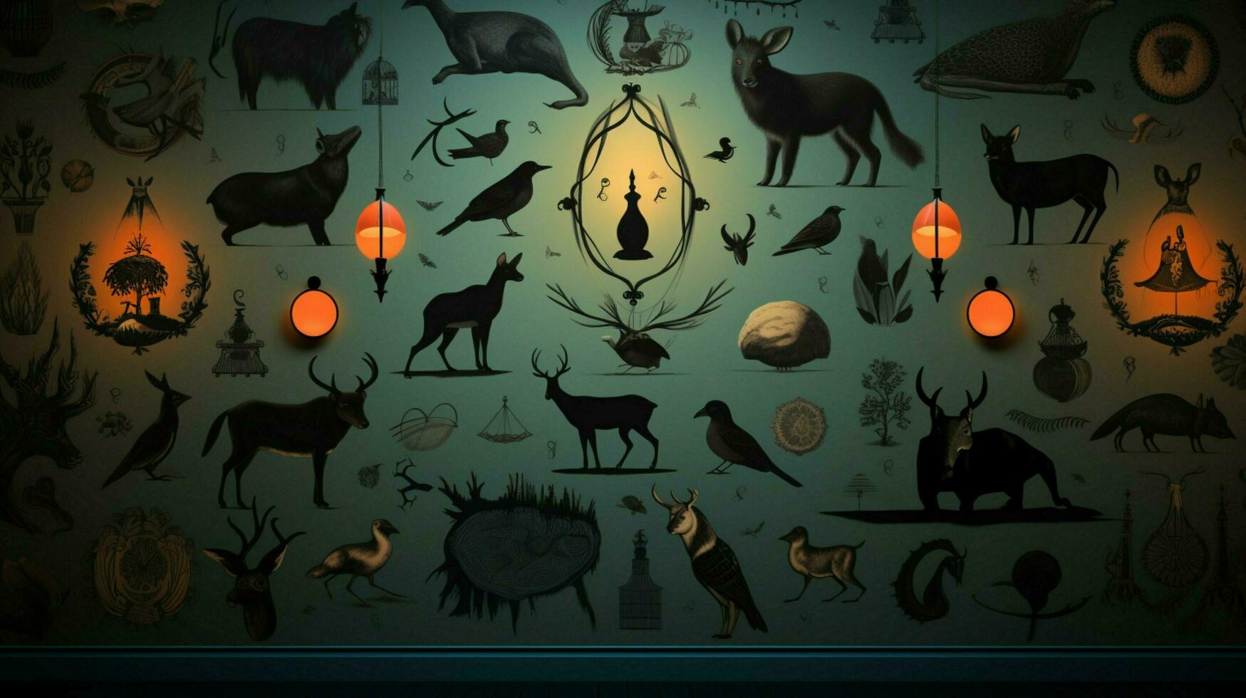 old fashioned wallpaper with spooky animal shapes photo