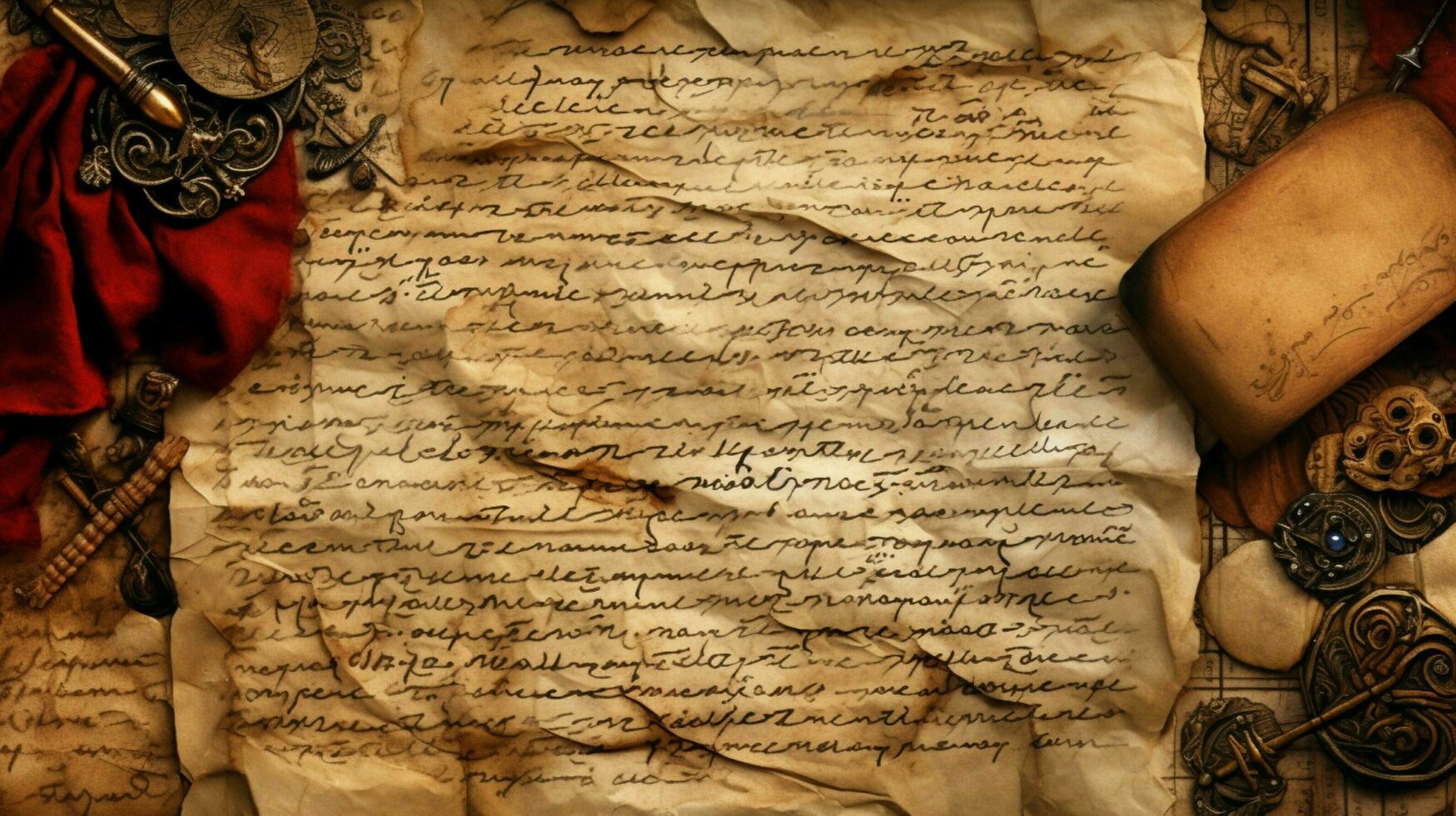 old fashioned letter with ancient calligraphy on parchment photo