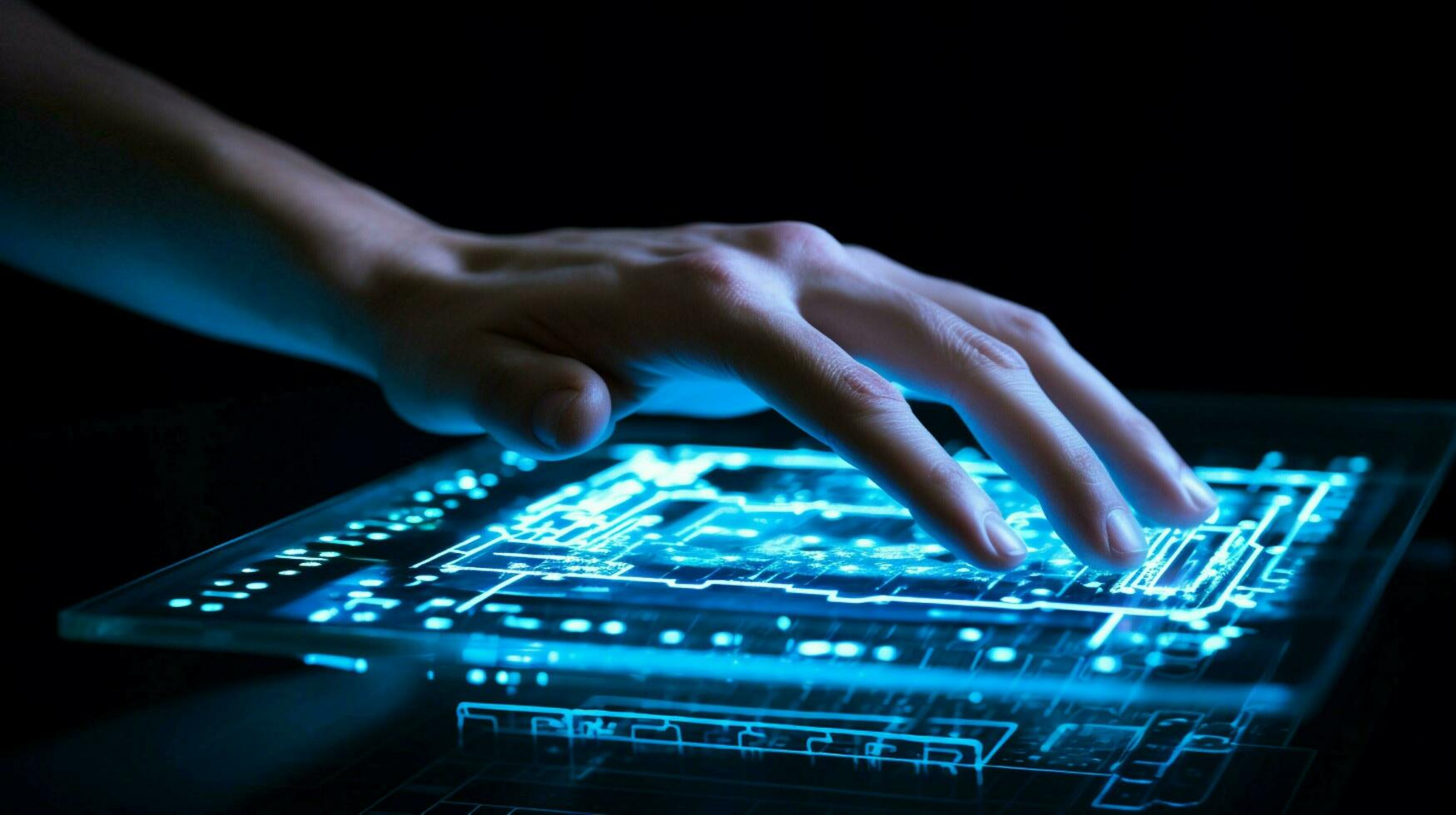 one person typing on futuristic glowing computer photo