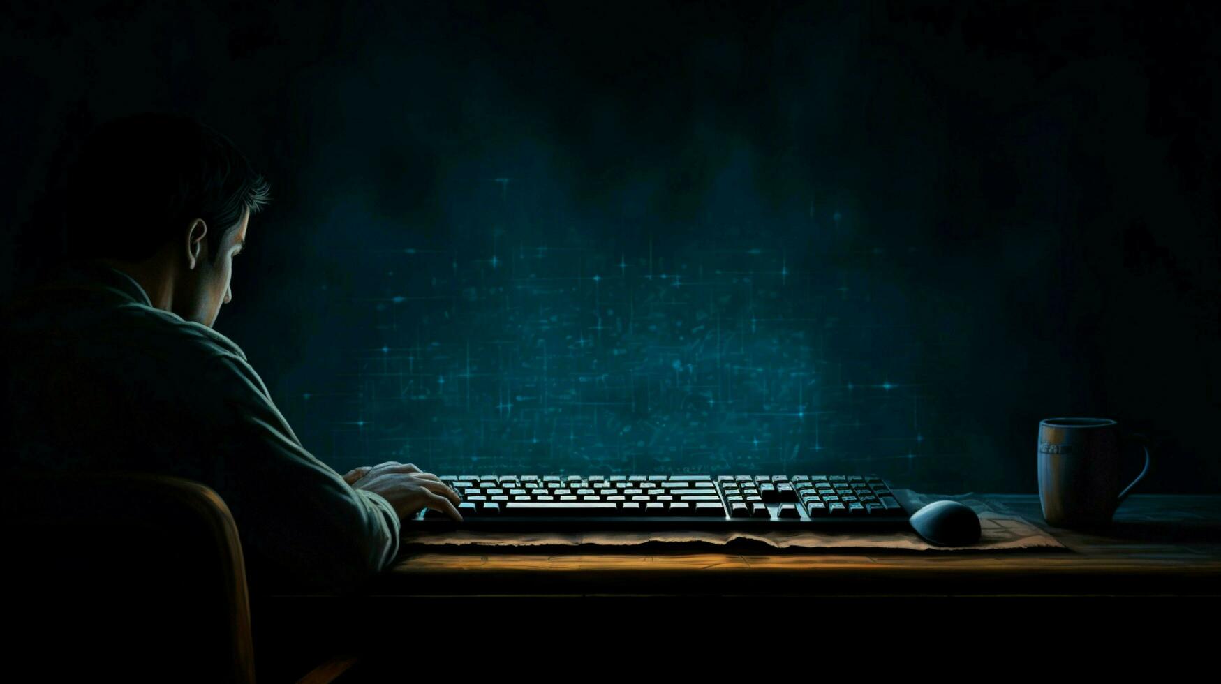 one person typing on computer keyboard at night photo