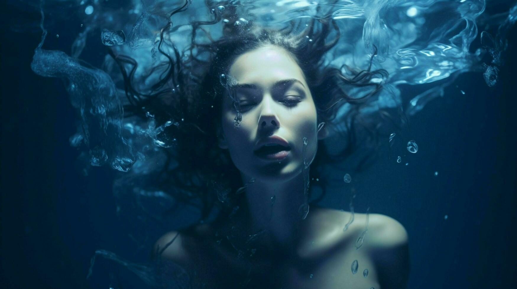 one young woman blue portrait underwater creativity photo