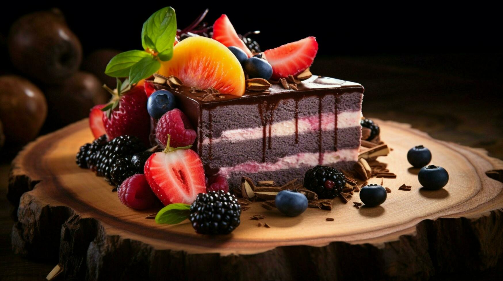 organic gourmet dessert sweet slice of ripe fruit on wood photo