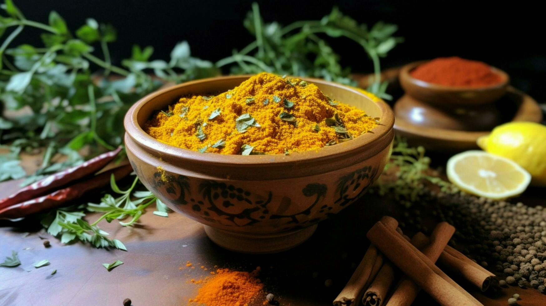 organic turmeric chili and cumin spice bowl photo