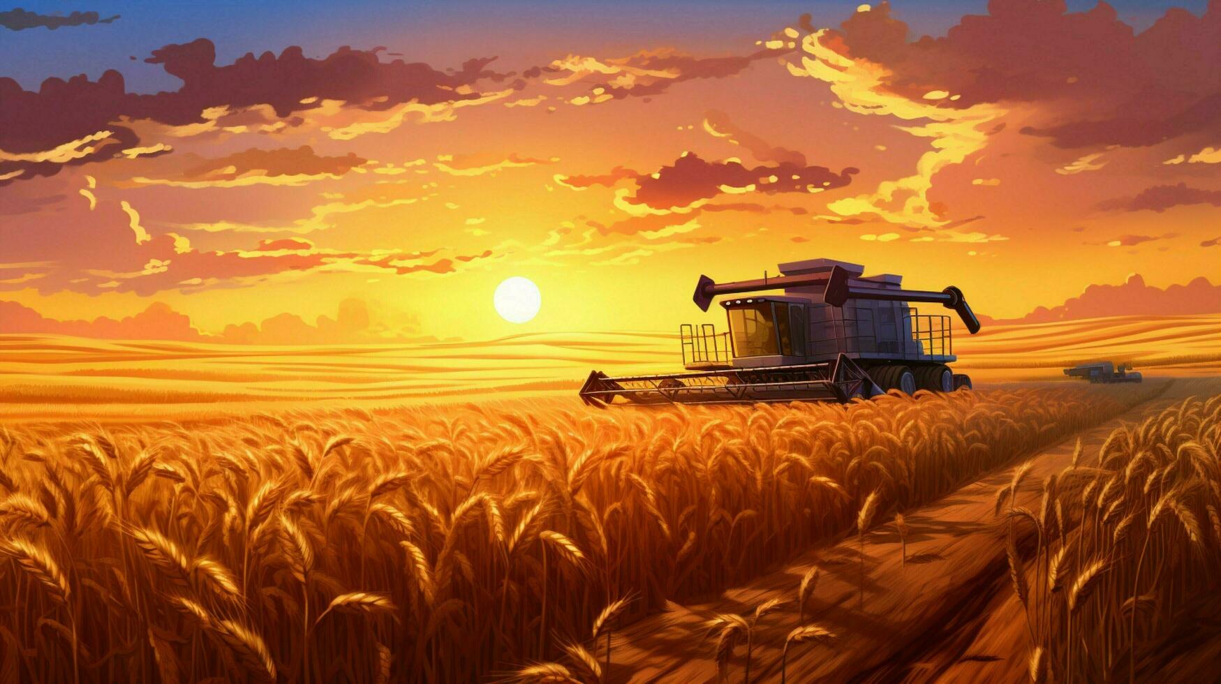 organic wheat harvesting at sunset in meadow photo