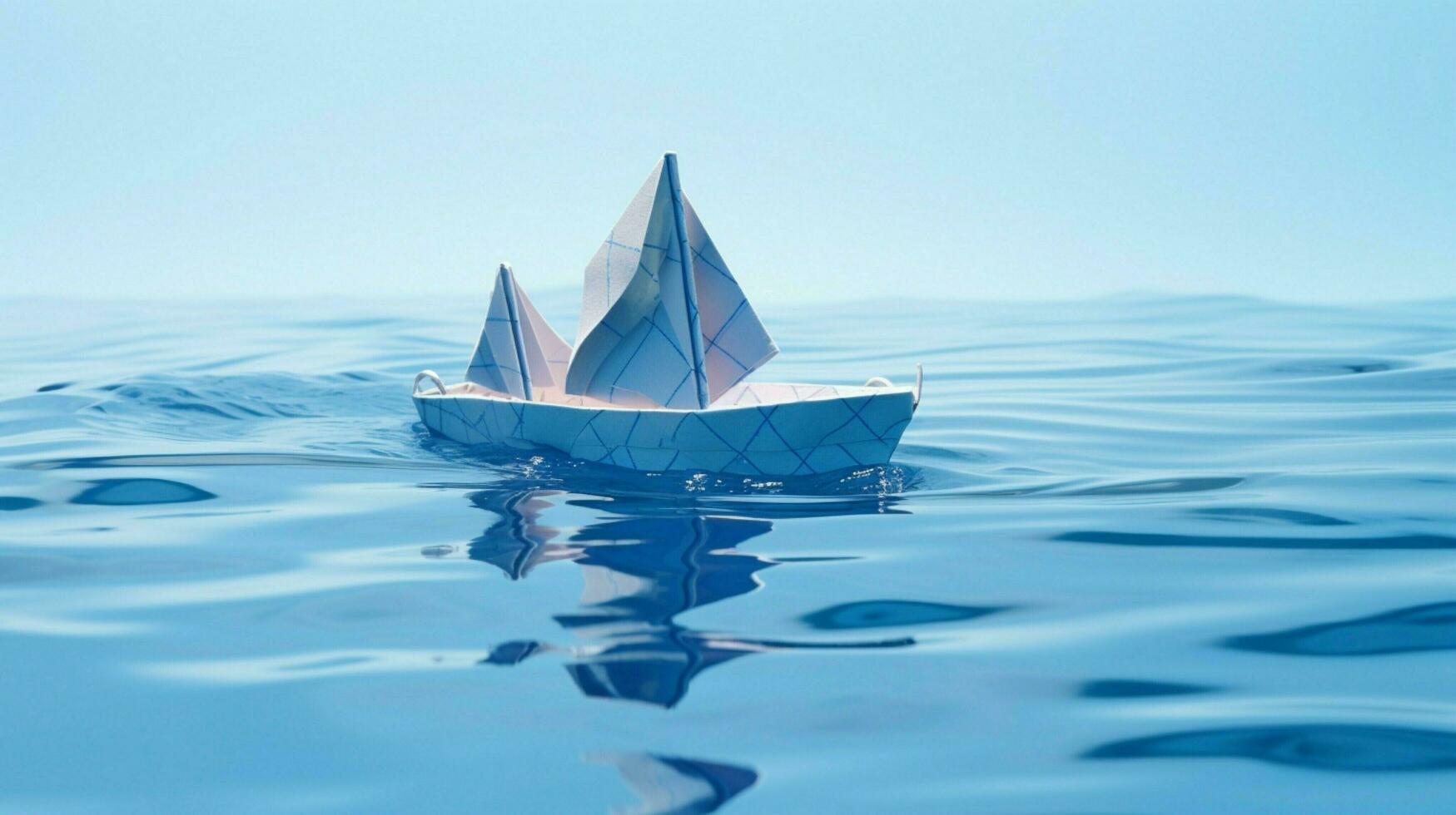 origami paper boat sails on blue water a creative journey photo