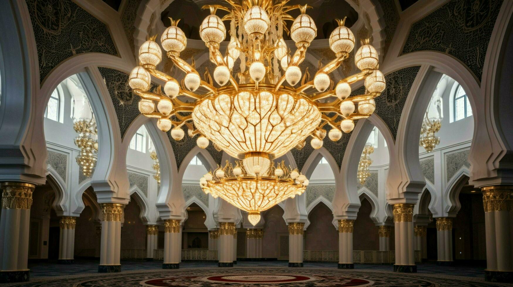 ornate chandelier illuminates majestic mosque elegant photo