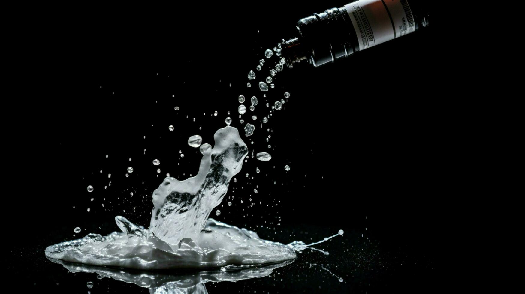 painkiller spills from bottle on black background photo