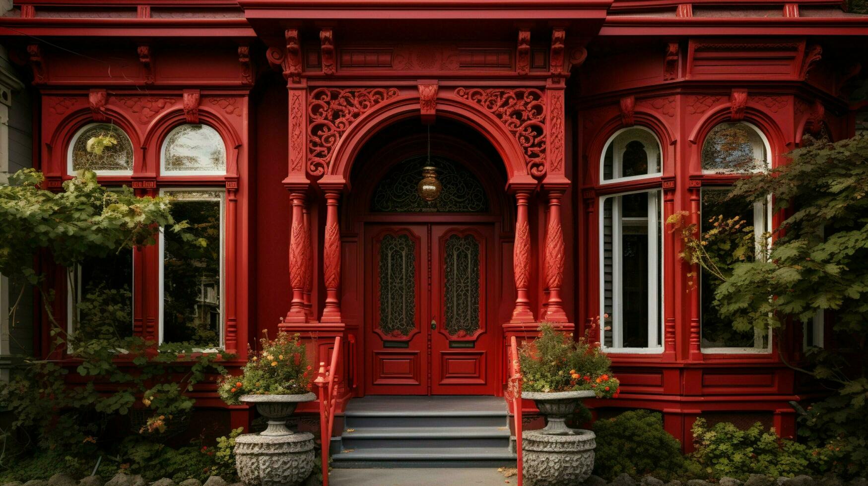 red beauty house front facade photo