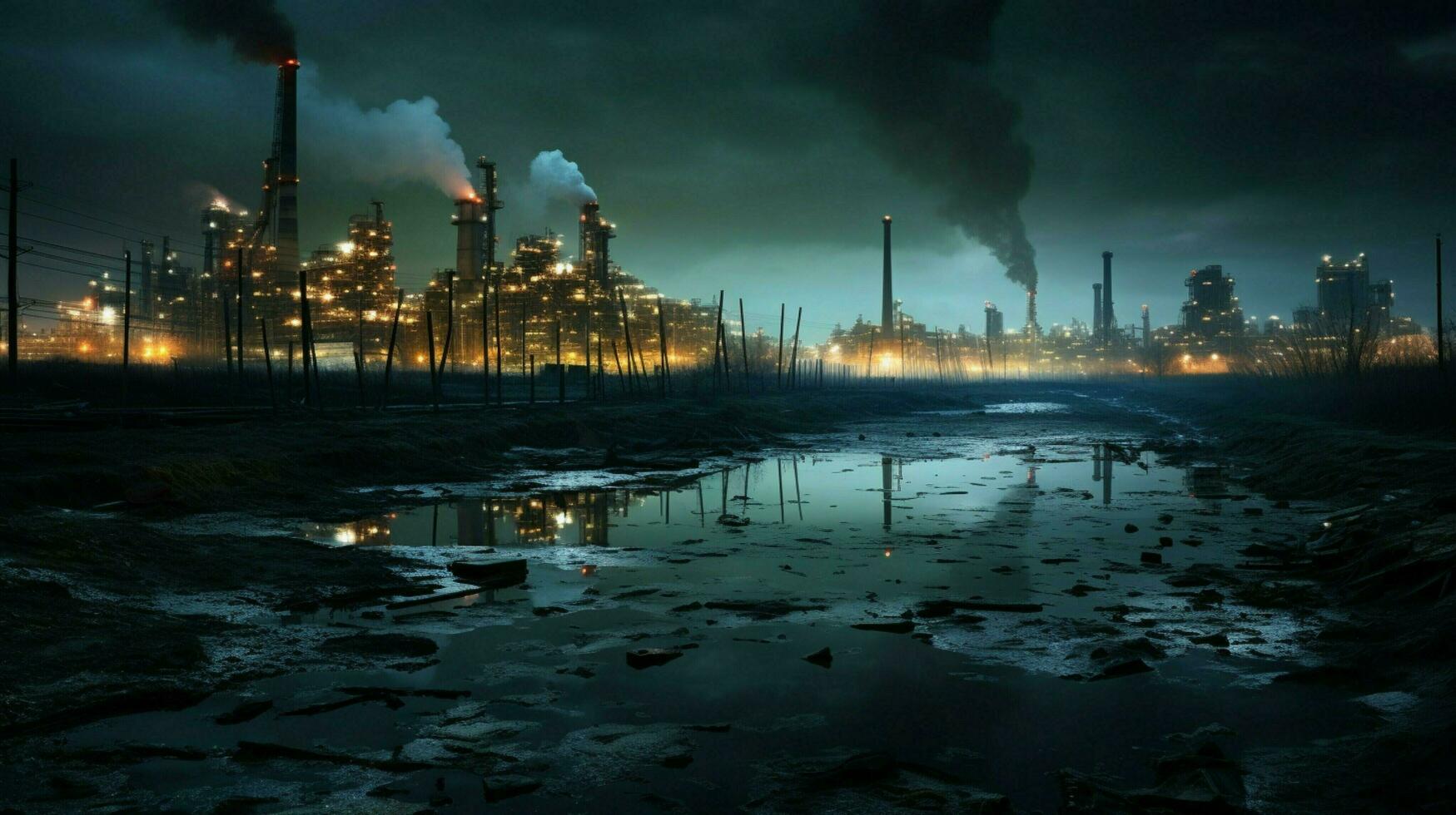 refinería fabricación industria ilumina oscuro contaminado foto