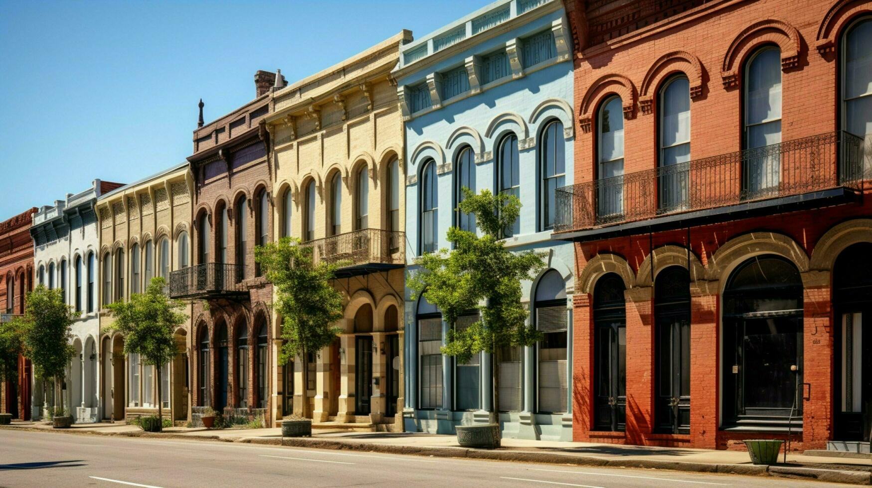 row of old fashioned brick buildings with elegant photo