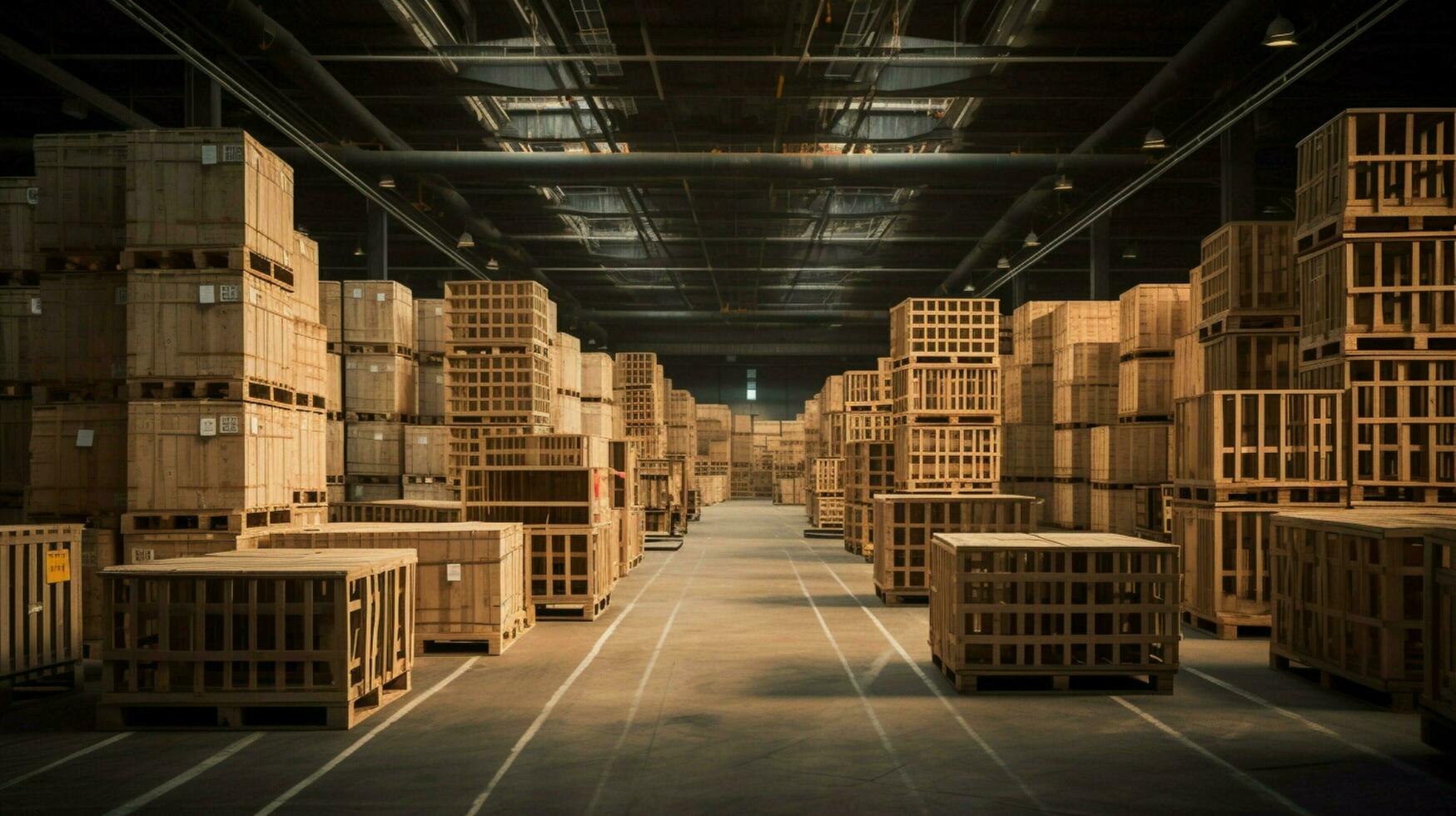 rows of crates in large indoor warehouse photo