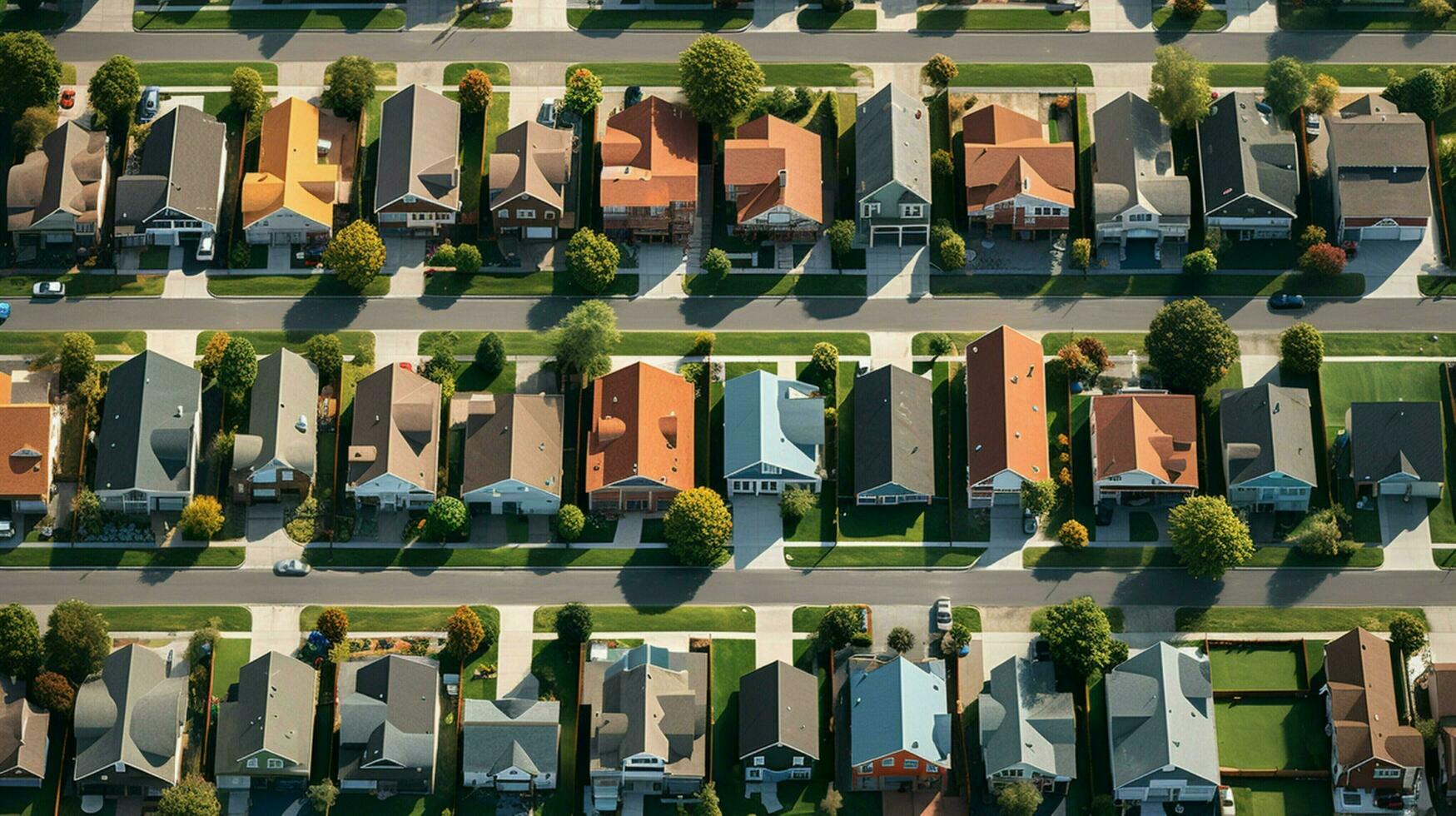 rows of suburban homes with green lawns photo