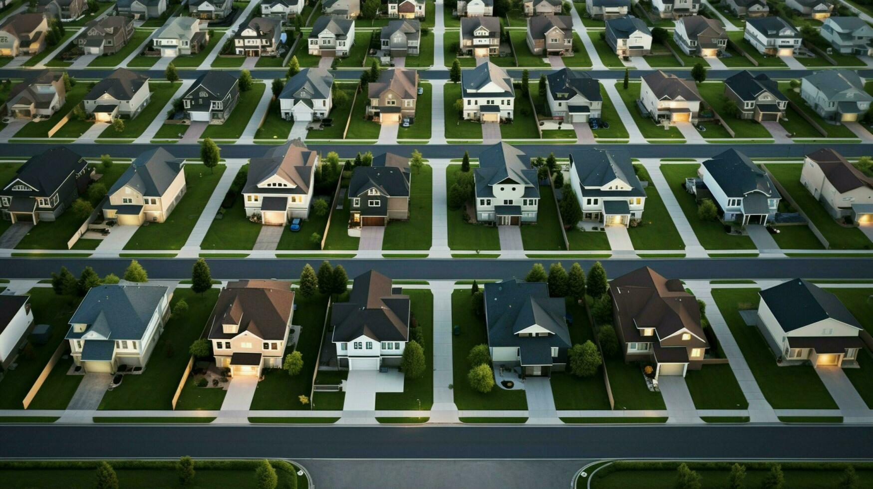 rows of suburban homes with green lawns photo