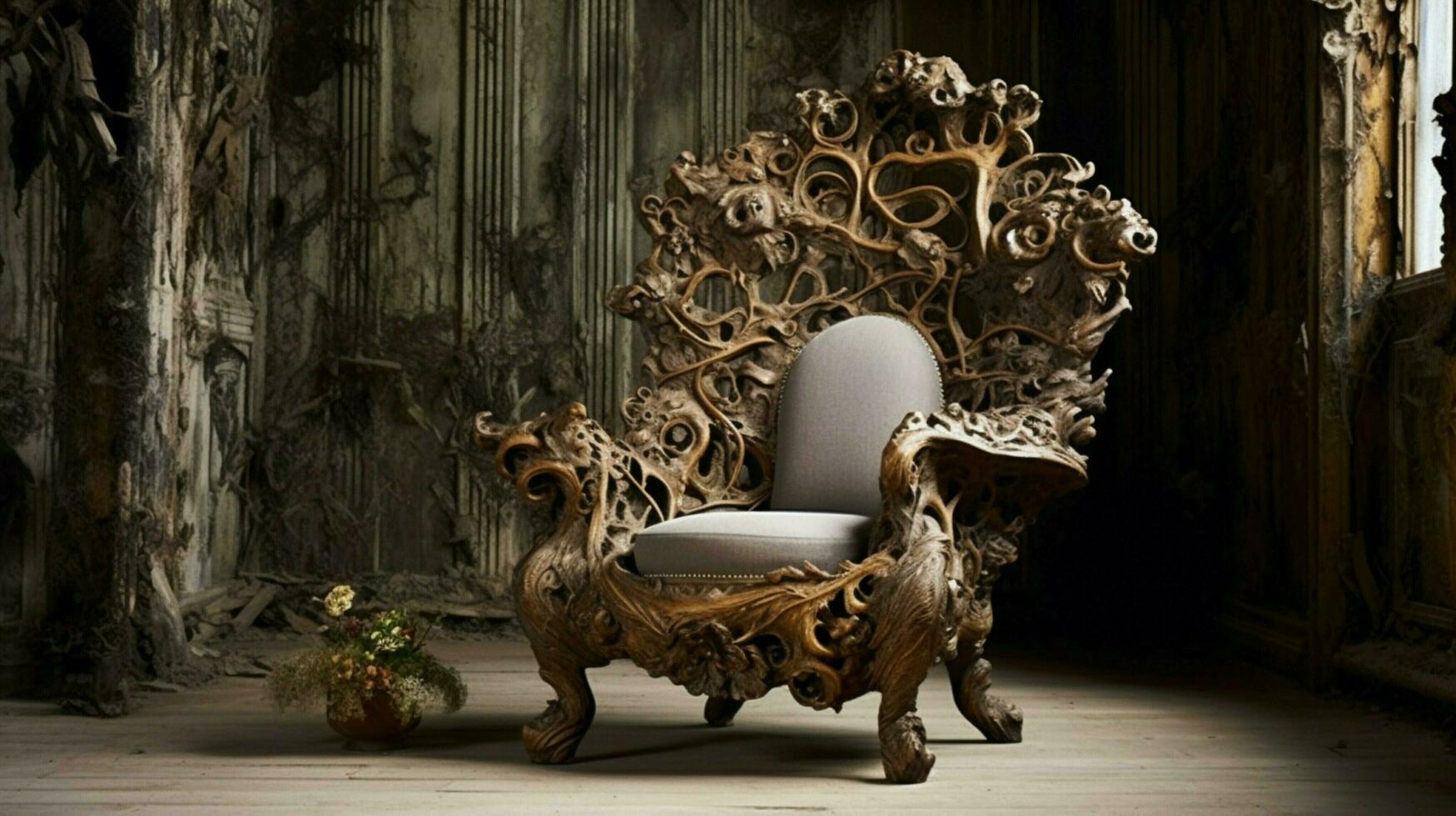 rústico silla en florido diseño agrega elegancia a Doméstico foto