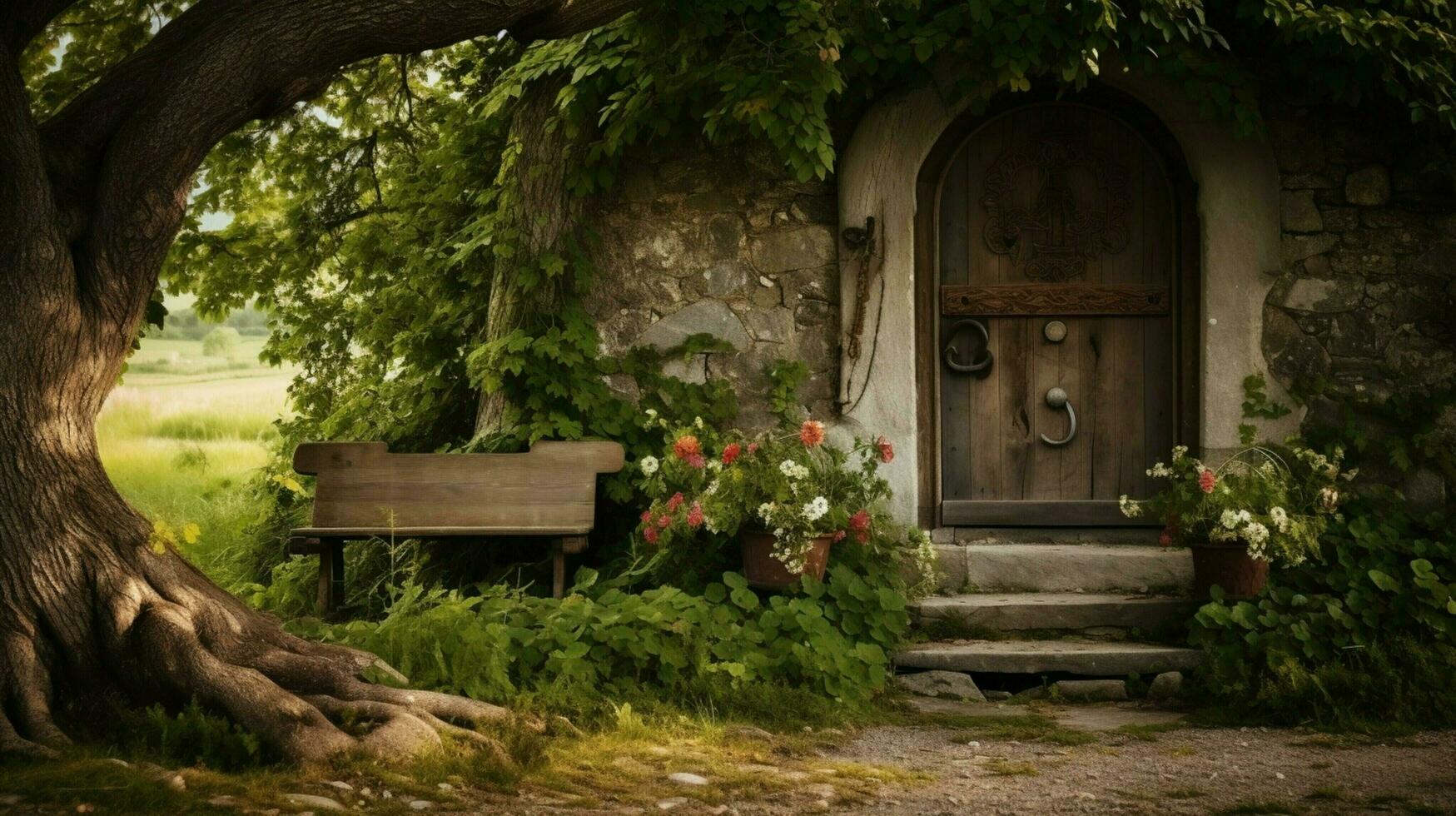 rustic entrance with old fashioned door surrounded photo