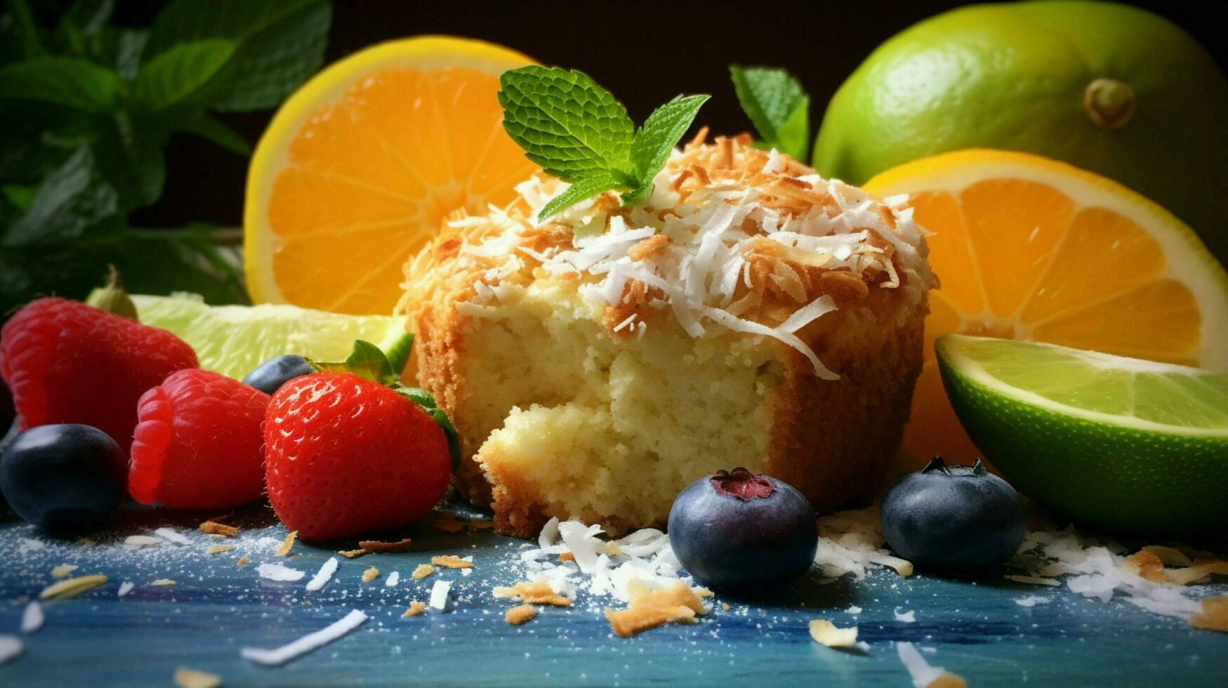 rustic homemade dessert lemon lime coconut muffin photo