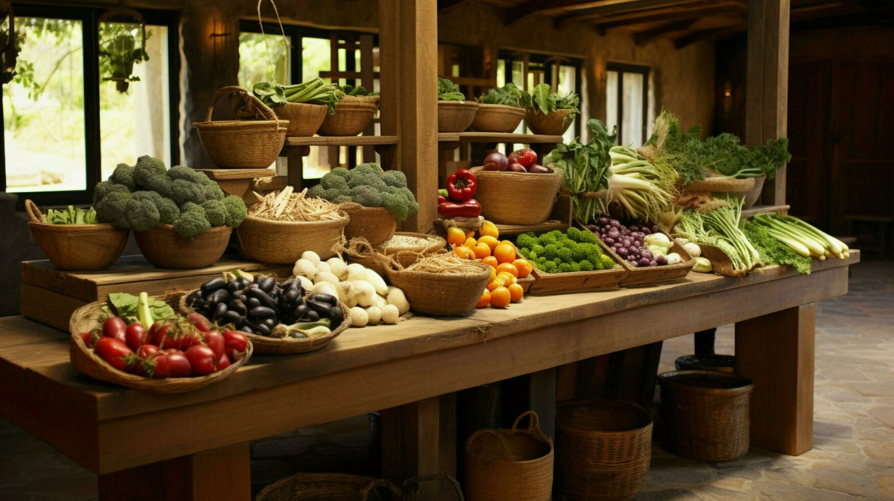 rustic kitchen counter displays fresh food collection photo