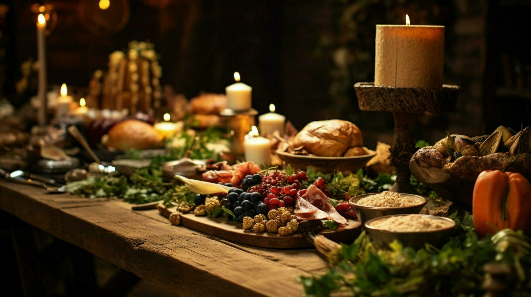 rustic meal celebration on wooden table decoration photo