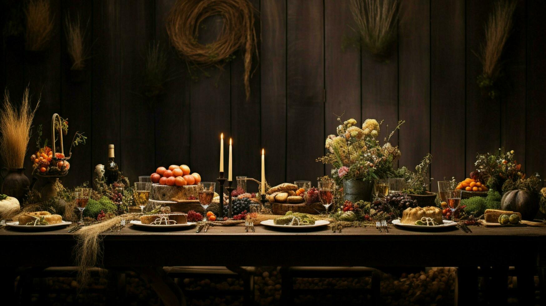 rustic meal celebration on wooden table decoration photo